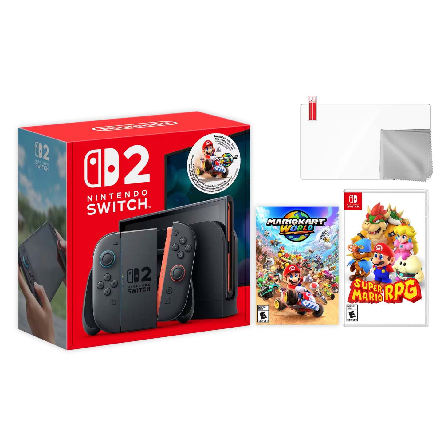 Nintendo Switch 2 Mario Kart World Bundle 256GB 7.9-Inch 1080P Screen, Joy-Con 2 with Mouse Sensor, Dock, with Super Mario Party And Microfiber Cleaning Cloth & Screen Protector