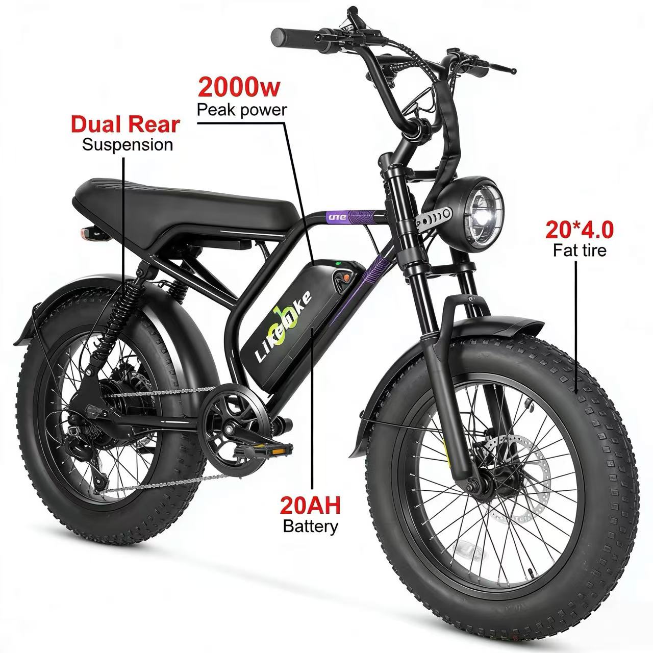 Likebike U12 Off-Road Ebike，2000W Fat Tire, UL 2849