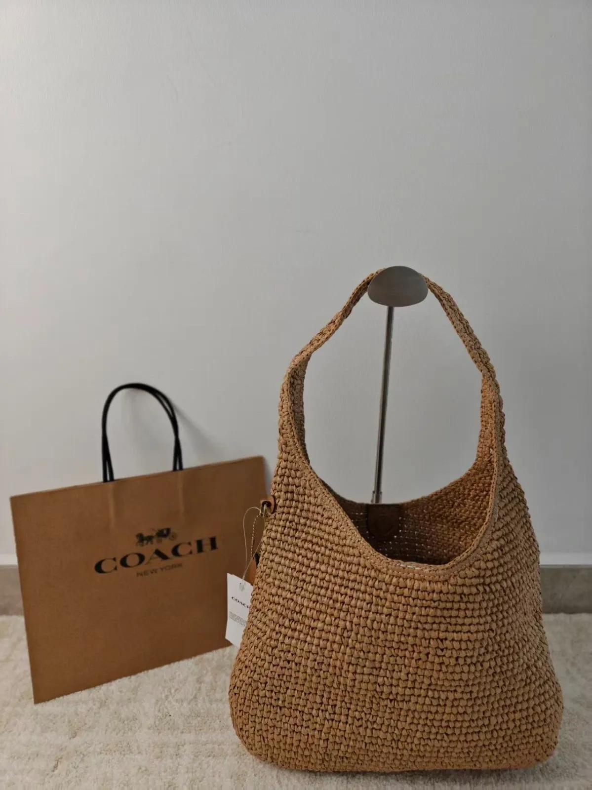 CAL97 Brooklyn Small Straw Shoulder Bag 28 Beige Outlet NEW