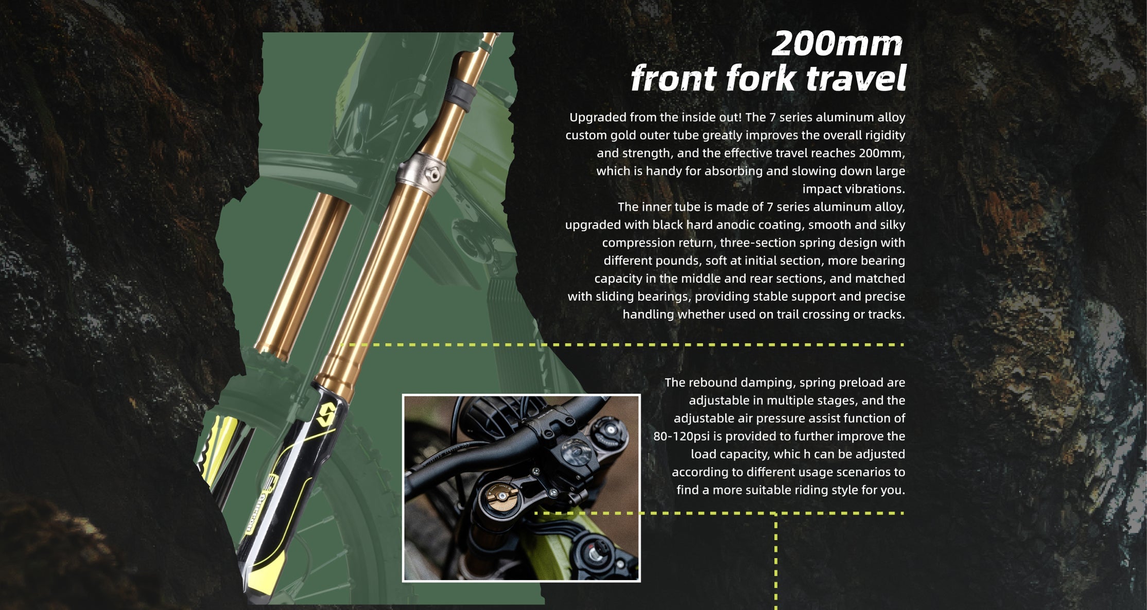 Surron Light Bee X front suspension 200mm fork travel off-road electric dirt bike shock system