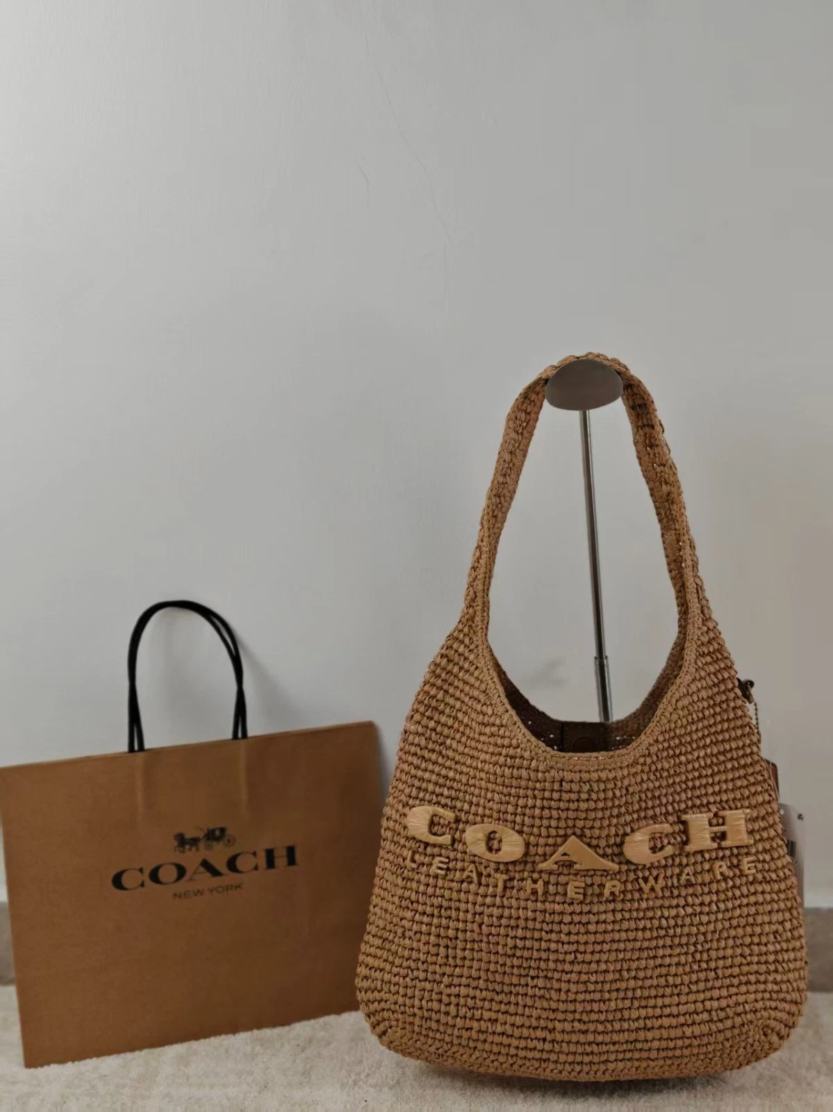 CAL97 Brooklyn Small Straw Shoulder Bag 28 Beige Outlet NEW