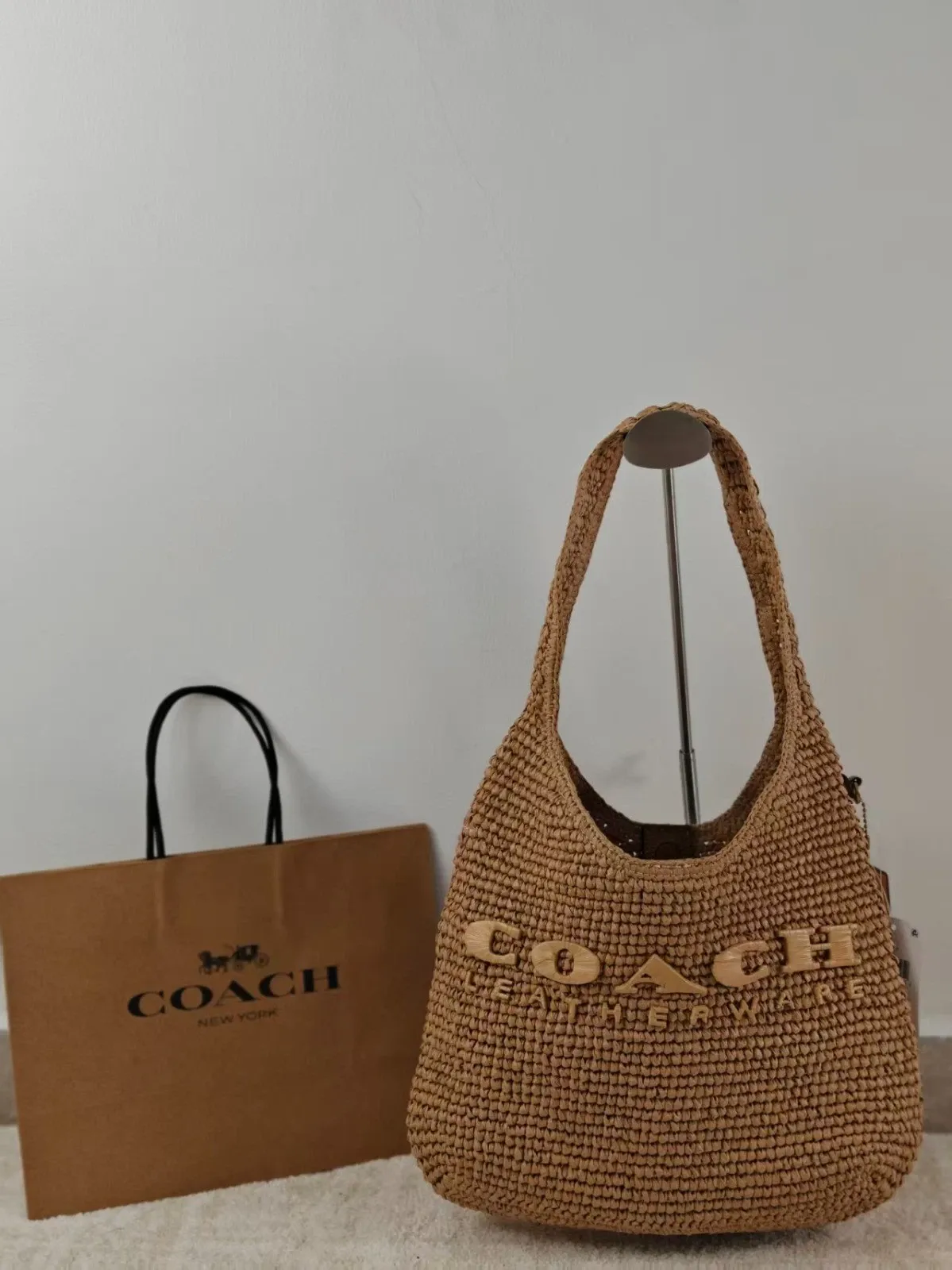 CAL97 Brooklyn Small Straw Shoulder Bag 28 Beige Outlet NEW