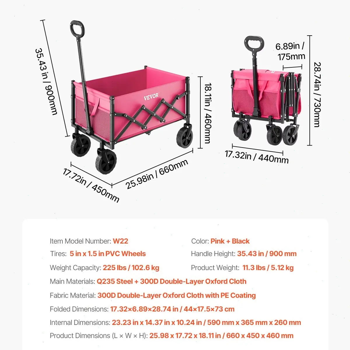 Carro plegable de doble nivel, carro de carga plegable con ruedas todoterreno, carro plegable de alta resistencia para camping, compras y jardinería, con extensor extra largo de 52 pulgadas.