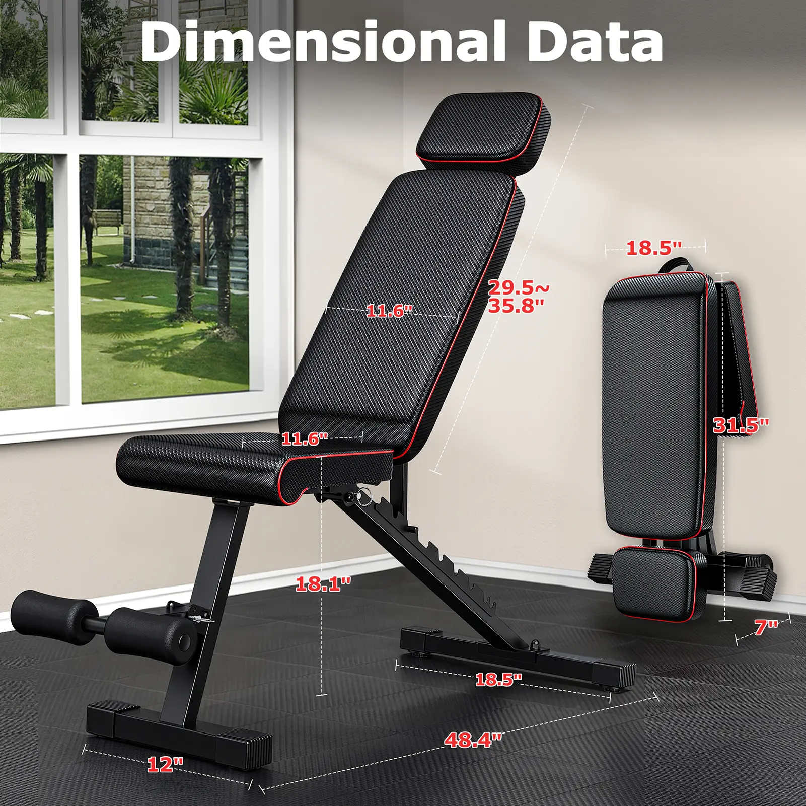 Banco de pesas plegable, capacidad de carga de 880 lb (los discos de peso no están incluidos). Banco de entrenamiento para press de banca en gimnasio en casa; equipo de ejercicio con posiciones de inclinación, declinación y abdominales, que incluye extens