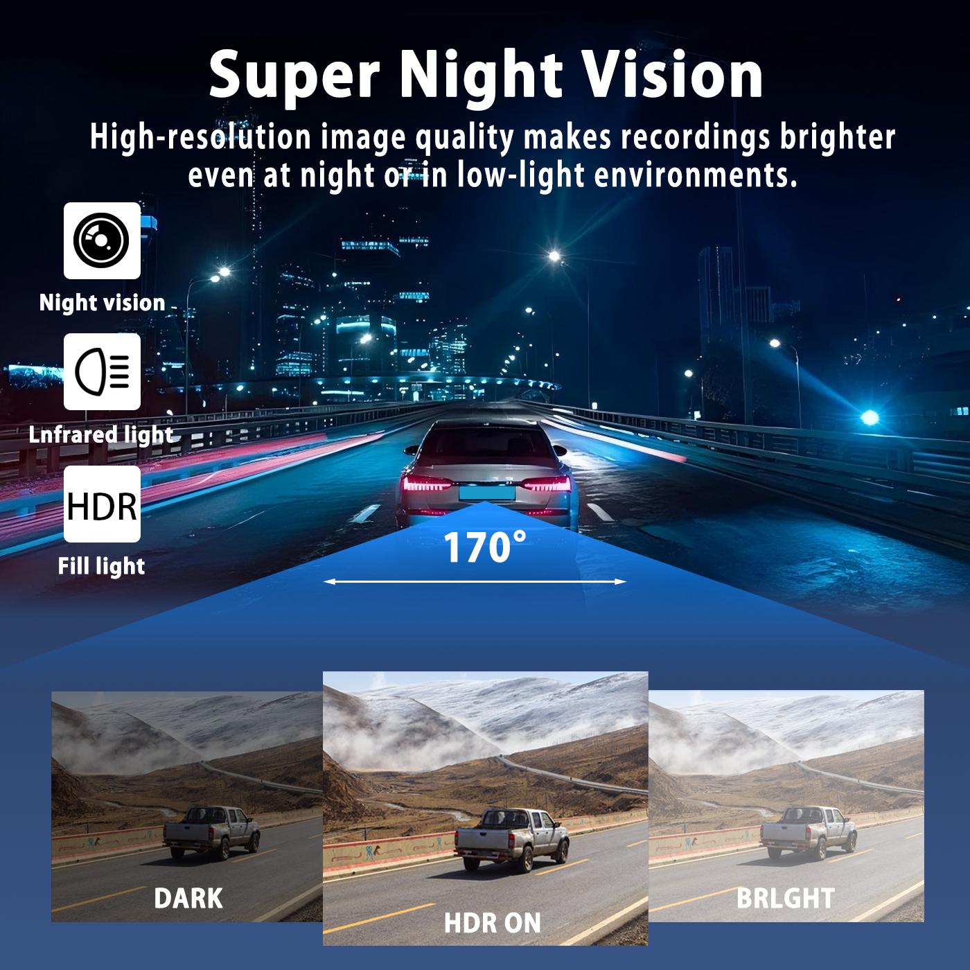 4 Channel  Car Dash Cam,1080P Car DVR with 64GB Memory Card，Car Video Surveillance with Night Vision，24/7Parking Mode Car DVR Hd Screen Front Rear Left And Right dashcam
