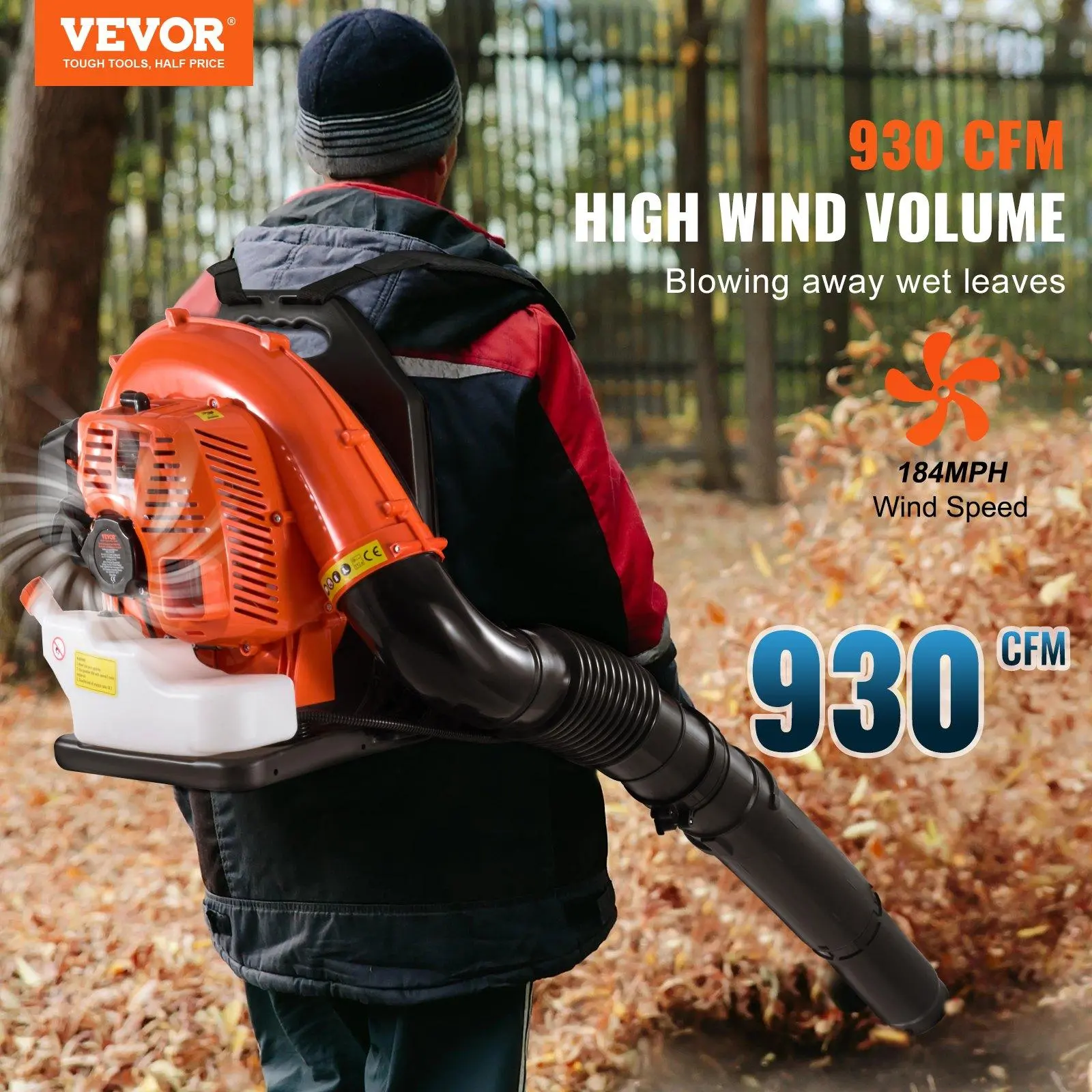 Soplador de hojas de gasolina de mochila VEVOR, 3 tamaños (79 cc/62 cc/52 cc), soplador de gasolina de 2 tiempos con tanque de combustible de 3 litros, ideal para el cuidado del césped.