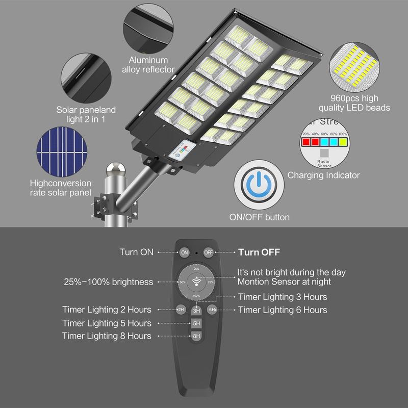 Farola solar exterior de 450.000 lúmenes con 3 modos de iluminación, sensor de movimiento LED, lámpara de seguridad para pared, ideal para jardín, patio y porche. Impermeable (IP65), con control remoto. Lámpara solar de exterior para montaje en pared