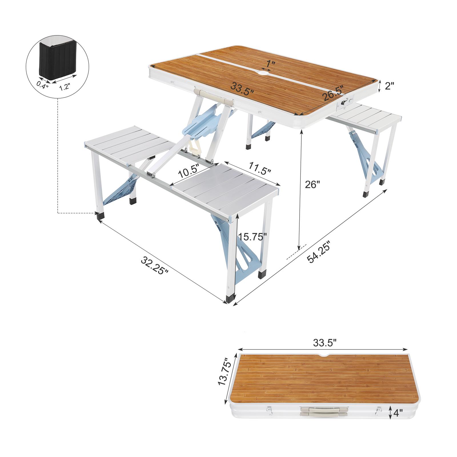 VINGLI 4 Ft Camping Picnic Table Set with 4 Seats, 220 Lbs Support Aluminum Frame, Foldable Suitcase Design with Umbrella Hole, for BBQ, Travel, Outing, Gathering, RV VINGLI 4 Ft Camping Picnic Table Set with 4 Seats, 220 Lbs Support Aluminum Frame, Foldable Suitcase Design with Umbrella Hole, for BBQ, Travel, Outing, Gathering, RV