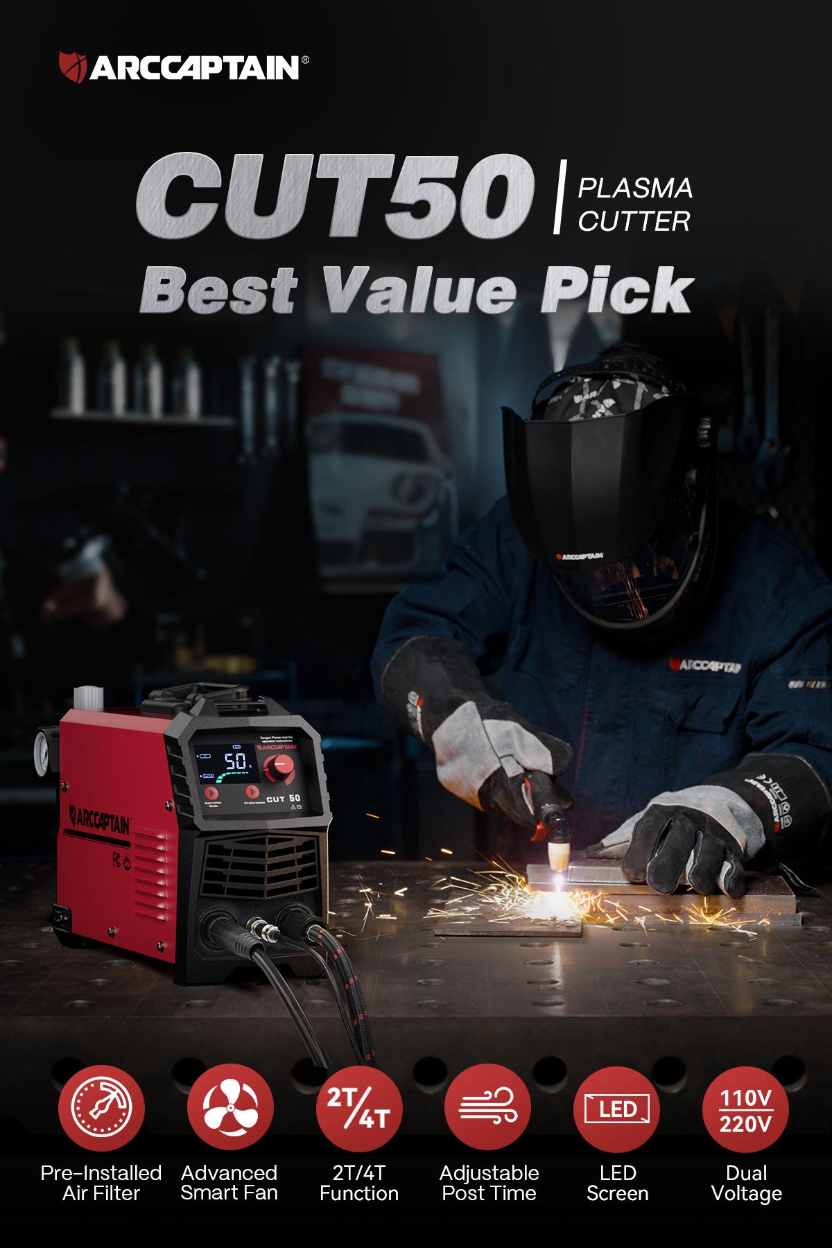 ARCCAPTAIN 50A Dual Voltage 110/220V DC Inverter IGBT Plasma Cutter Welder, Large LED Display, 1/2 in Clean Cut, Post Flow, 2T/4T, FCC/CE/ANSI Recognized Portable Welding Machine for Beginners (Tools & Hardware) fathersdaygift ARCCAPTAIN 50A Dual Voltage 110/220V DC Inverter IGBT Plasma Cutter Welder, Large LED Display, 1/2 in Clean Cut, Post Flow, 2T/4T, FCC/CE/ANSI Recognized Portable Welding Machine for Beginners (Tools & Hardware) fathersdaygift