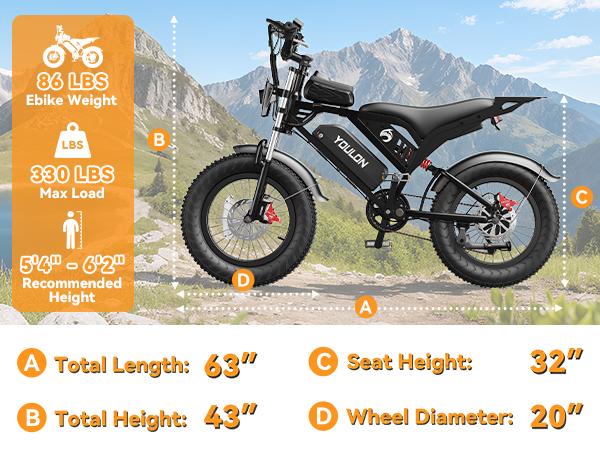 YOULON Electric Bike for Adults 1500W Peak 20" Fat Tire All-Terrain E-Bike 30 MPH Electric Dirt Bike for Road Sand Mountain Snow - 48V 20 AH Battery Powered Electric Motorcycle, Full Suspension E Bike summerwins