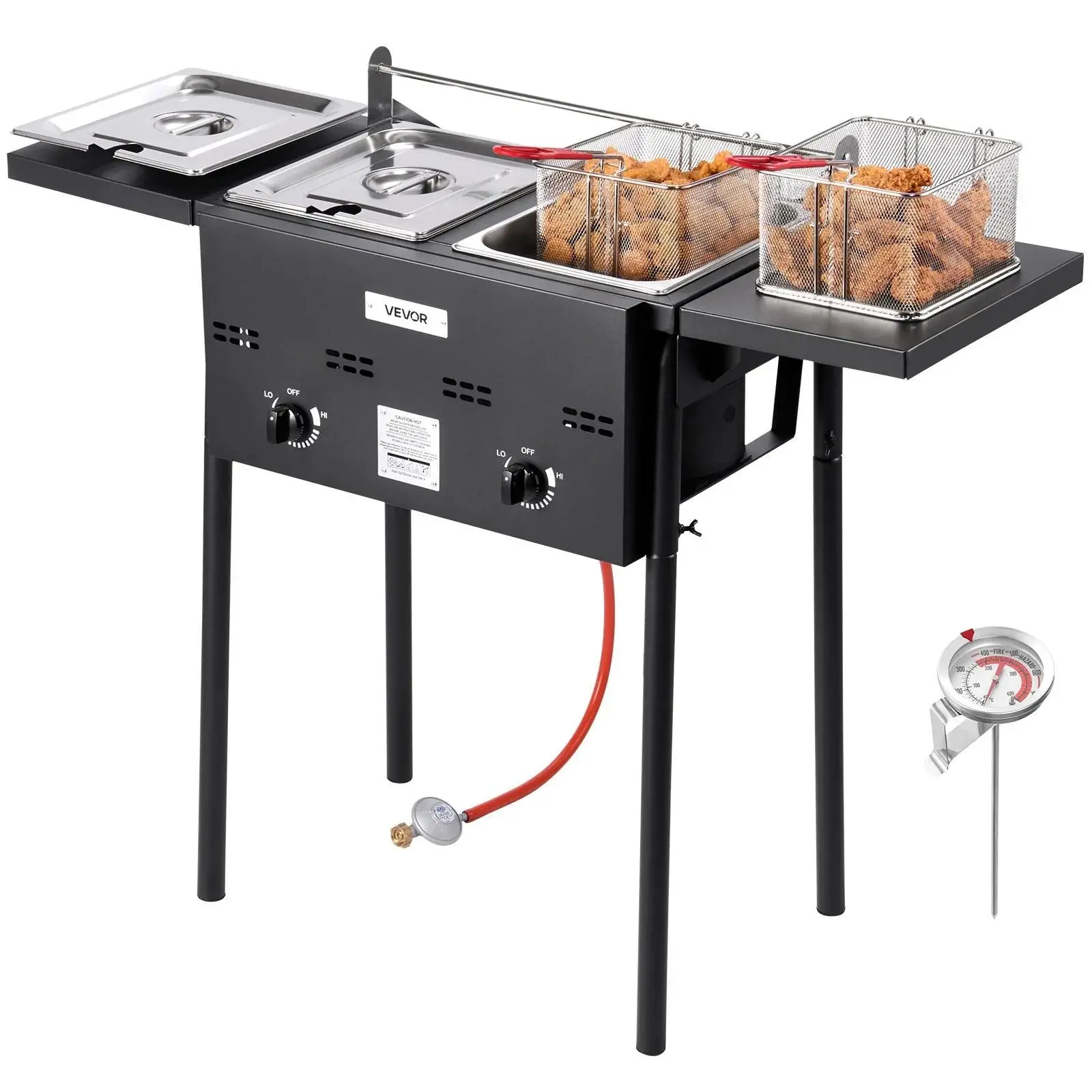 Freidora de propano para exteriores de 8 cuartos de galón, cocina comercial independiente con dos tanques.