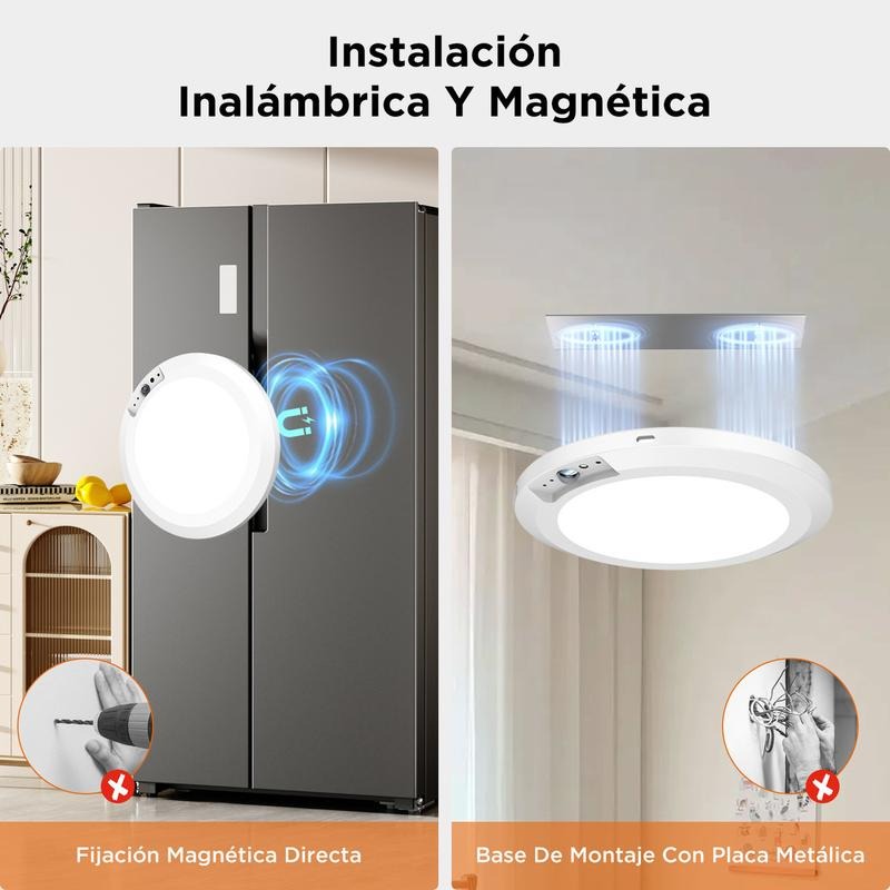 Lámparas De Techo Con Sensor De Movimiento Recargable 5000 mAh Magnético Sin Taladro Control Remoto Tres Tonos 3000K 4000K 6000K Para Pasillo Escalera Entrada Vestidor Plafón Interior Digiray
