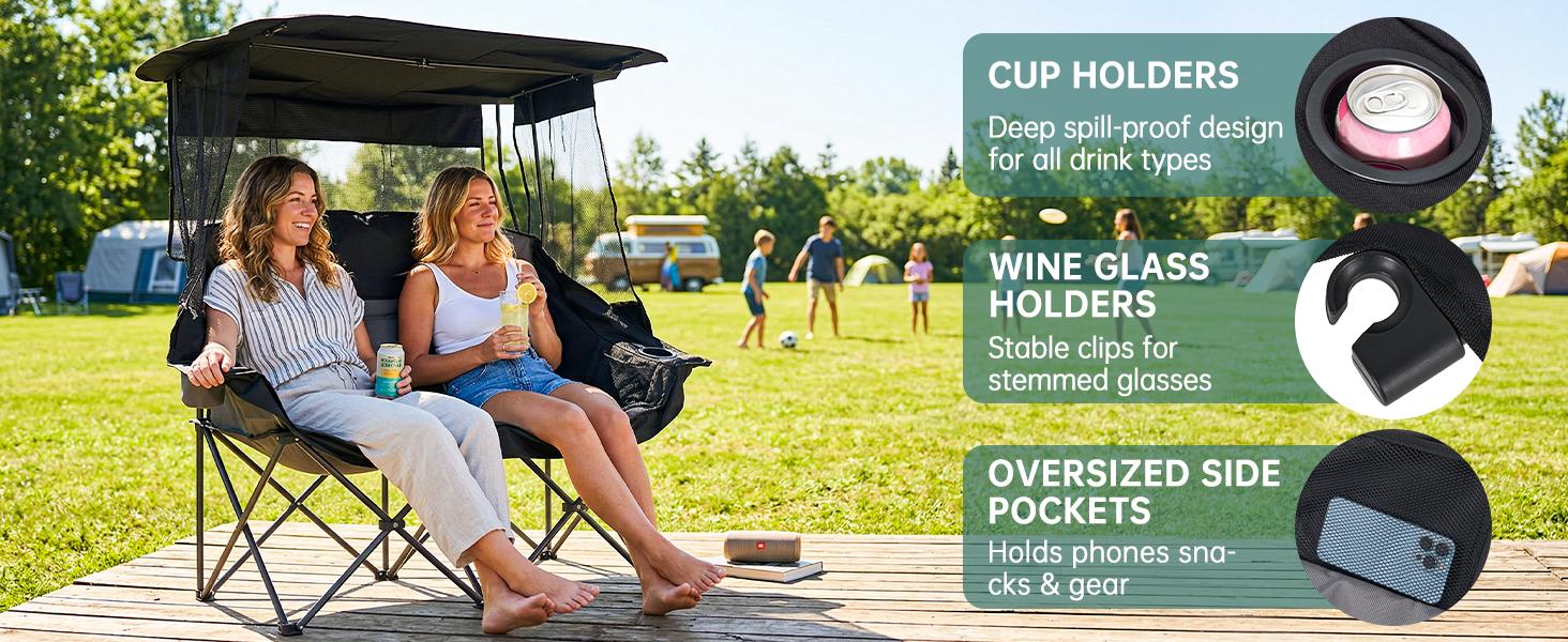 ABORON XXL Double Camping Chair with Shade Canopy, Fully Padded Folding Camping Loveseat , Oversized Camping Bench Lawn Chairs Patio Lounge Chairs for Adults summerwins ABORON XXL Double Camping Chair with Shade Canopy, Fully Padded Folding Camping Loveseat , Oversized Camping Bench Lawn Chairs Patio Lounge Chairs for Adults summerwins