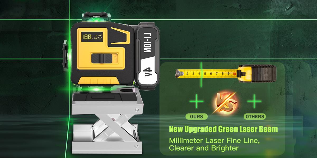 【MothersDayGift】16 Lines Laser Level,  4x360&deg; Green Laser Level With 2pcs Rechargeable Lithium Batteries/ Wall Mount For HOME And Outdoor Building Renovation Work