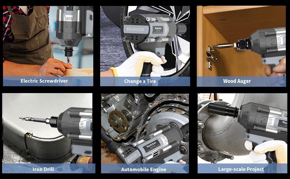 1000N.m Cordless Impact Wrench, All-Metal Cordless Impact Gun with 2 * 4.0Ah, 3-IN-1 Electric Impact Wrench with 5 Sockets for Cars & Trucks