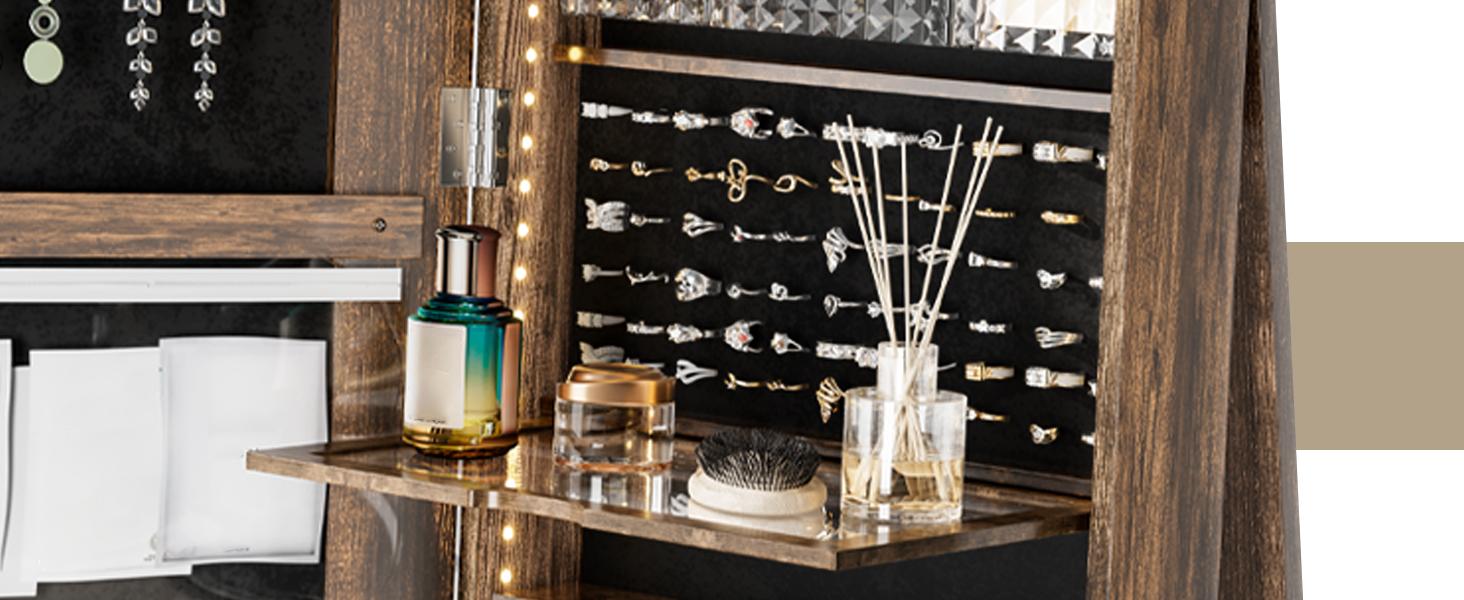 Summervibes LHBCRAFT 360° Swivel Jewelry Cabinet with LED Light, mirror cabinet, jewelry armoire, Mirror with Storage, Standing Jewelry Armoire Organizer gift idea Summervibes LHBCRAFT 360° Swivel Jewelry Cabinet with LED Light, mirror cabinet, jewelry armoire, Mirror with Storage, Standing Jewelry Armoire Organizer gift idea