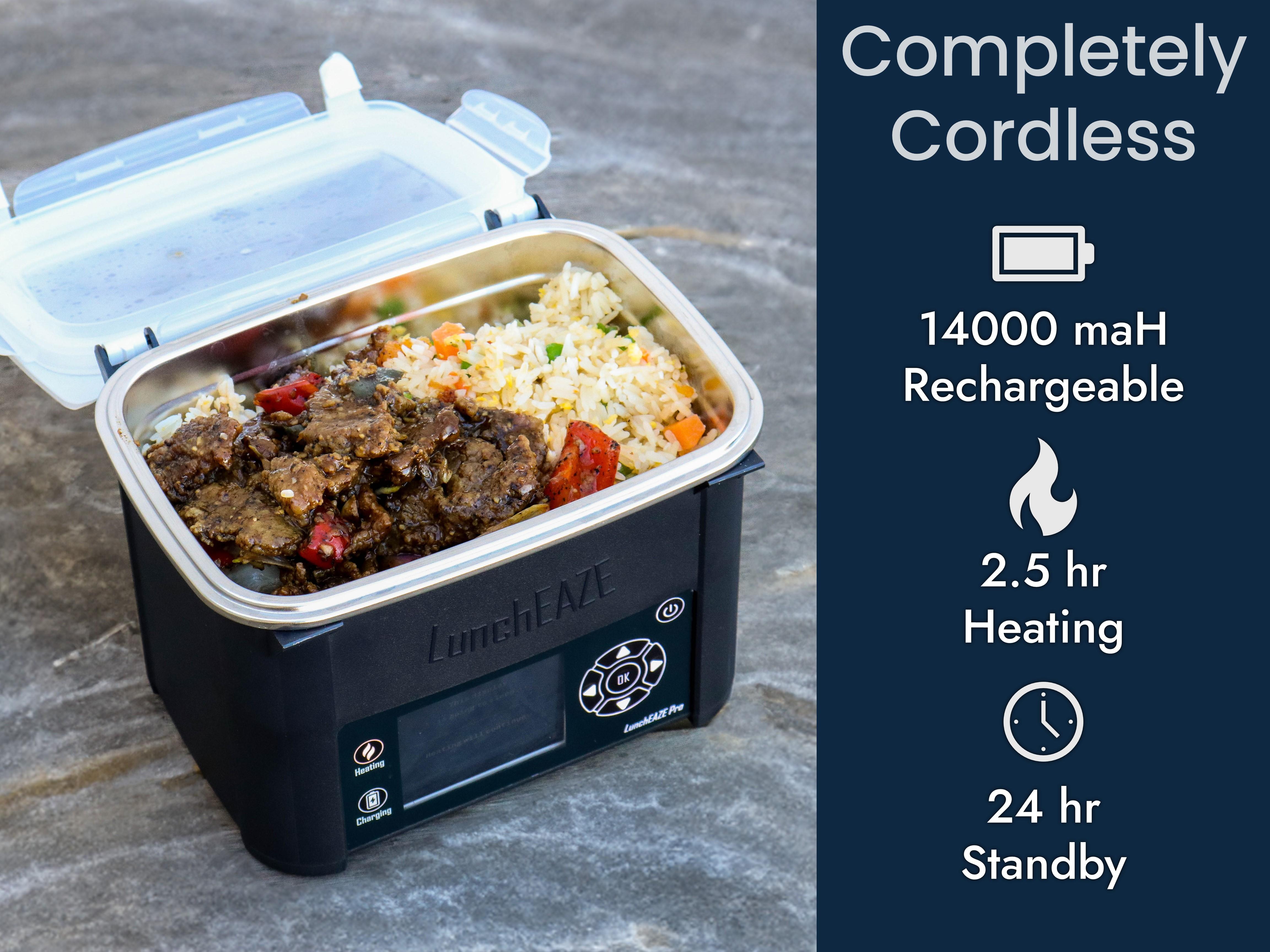 LunchEAZE XL Cordless Heated Lunchbox – Battery-Powered, 6-Cup Capacity, 220°F Max, Automatic Scheduled Heating, Insulated Bag Included LunchEAZE XL Cordless Heated Lunchbox – Battery-Powered, 6-Cup Capacity, 220°F Max, Automatic Scheduled Heating, Insulated Bag Included