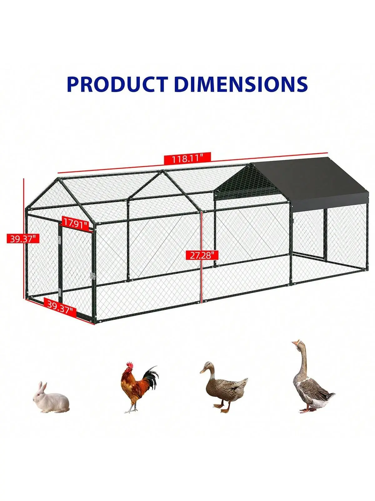 Gallinero grande de acero y plástico con cubierta resistente a la intemperie, corral portátil ventilado para aves de corral, gallinero transitable y seguro para gallinas de granja, recinto exterior para conejos y patos.