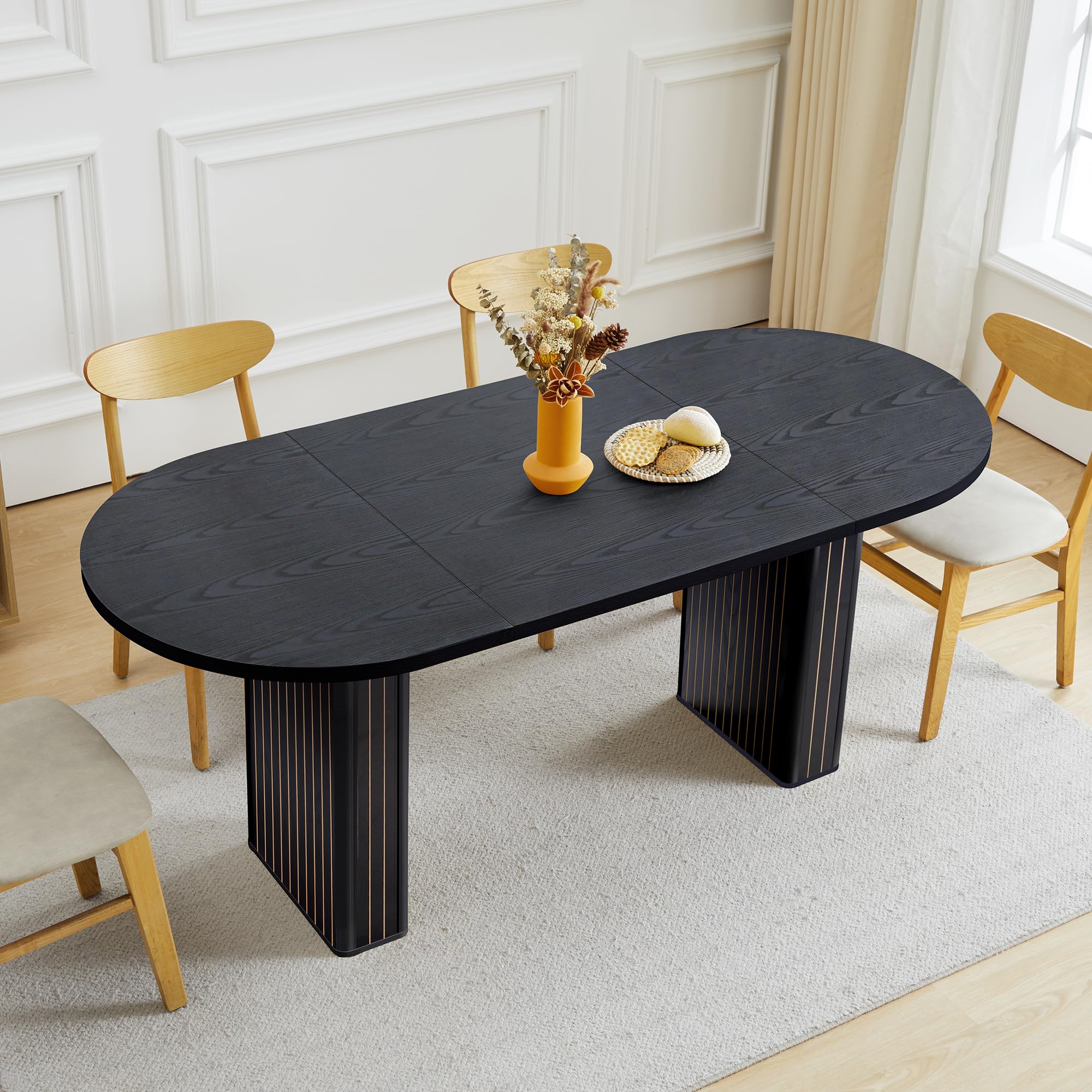 Giratree 70.8 Inch Kitchen Dining Table for 6-8 People, Oval Kitchen Table with Wood Strip Base, Modern Farmhouse Large Round Dining Room Tables for Kitchen Living Room Giratree 70.8 Inch Kitchen Dining Table for 6-8 People, Oval Kitchen Table with Wood Strip Base, Modern Farmhouse Large Round Dining Room Tables for Kitchen Living Room
