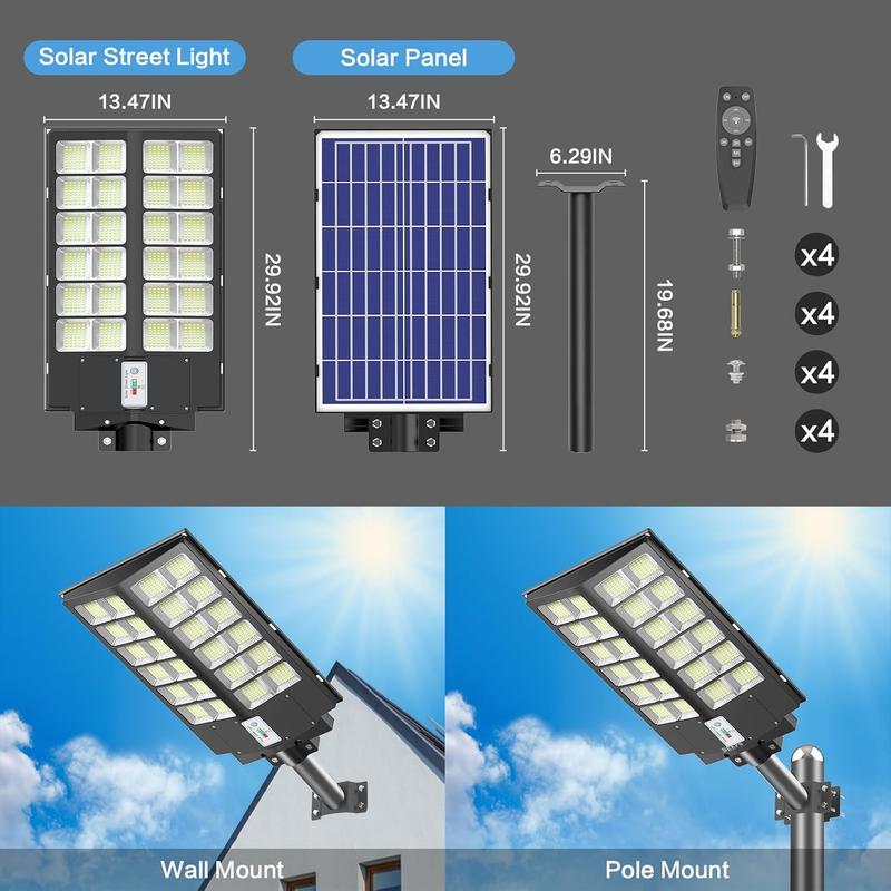 Farola solar exterior de 450.000 lúmenes con 3 modos de iluminación, sensor de movimiento LED, lámpara de seguridad para pared, ideal para jardín, patio y porche. Impermeable (IP65), con control remoto. Lámpara solar de exterior para montaje en pared