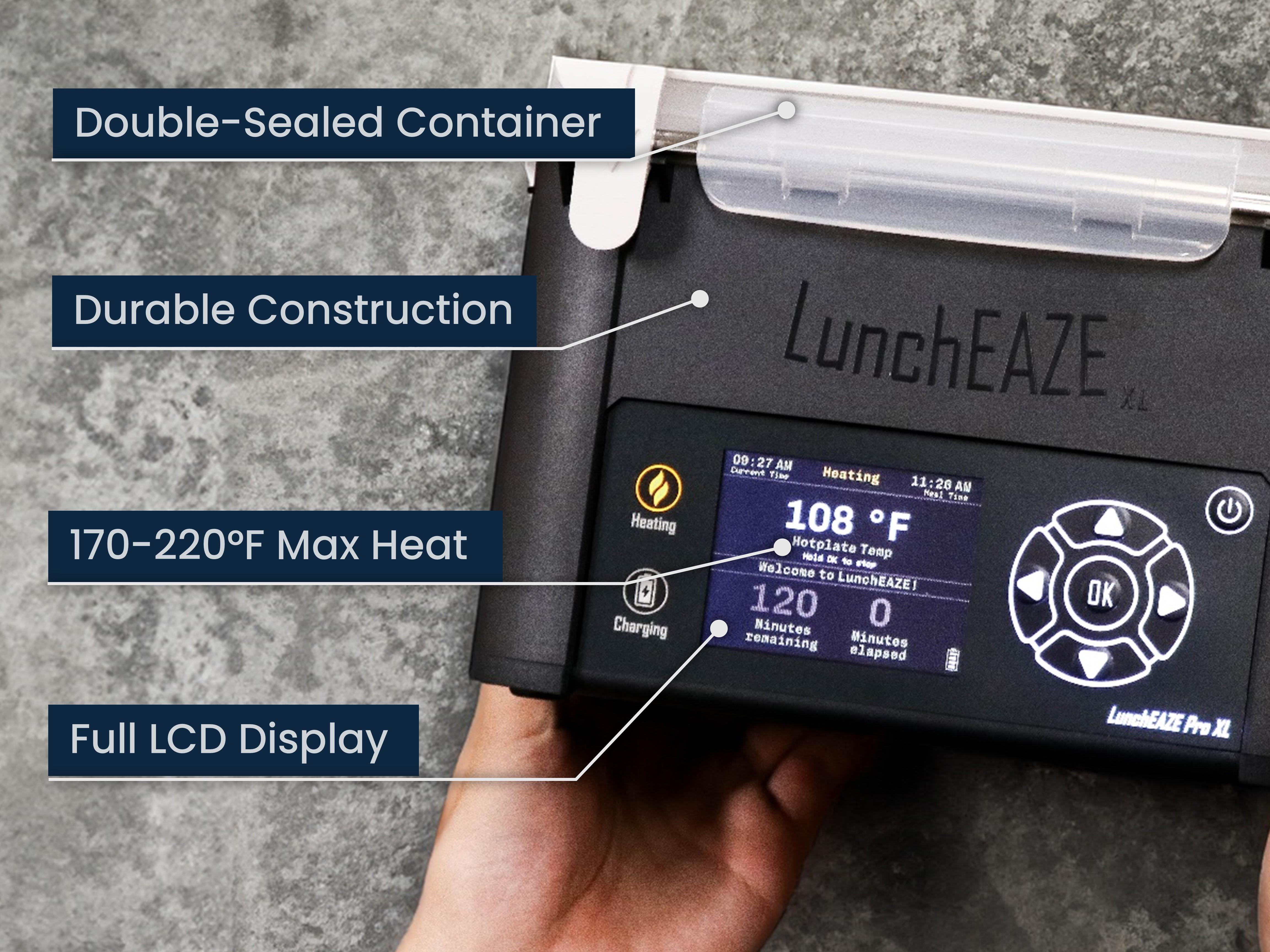 LunchEAZE XL Cordless Heated Lunchbox – Battery-Powered, 6-Cup Capacity, 220°F Max, Automatic Scheduled Heating, Insulated Bag Included LunchEAZE XL Cordless Heated Lunchbox – Battery-Powered, 6-Cup Capacity, 220°F Max, Automatic Scheduled Heating, Insulated Bag Included