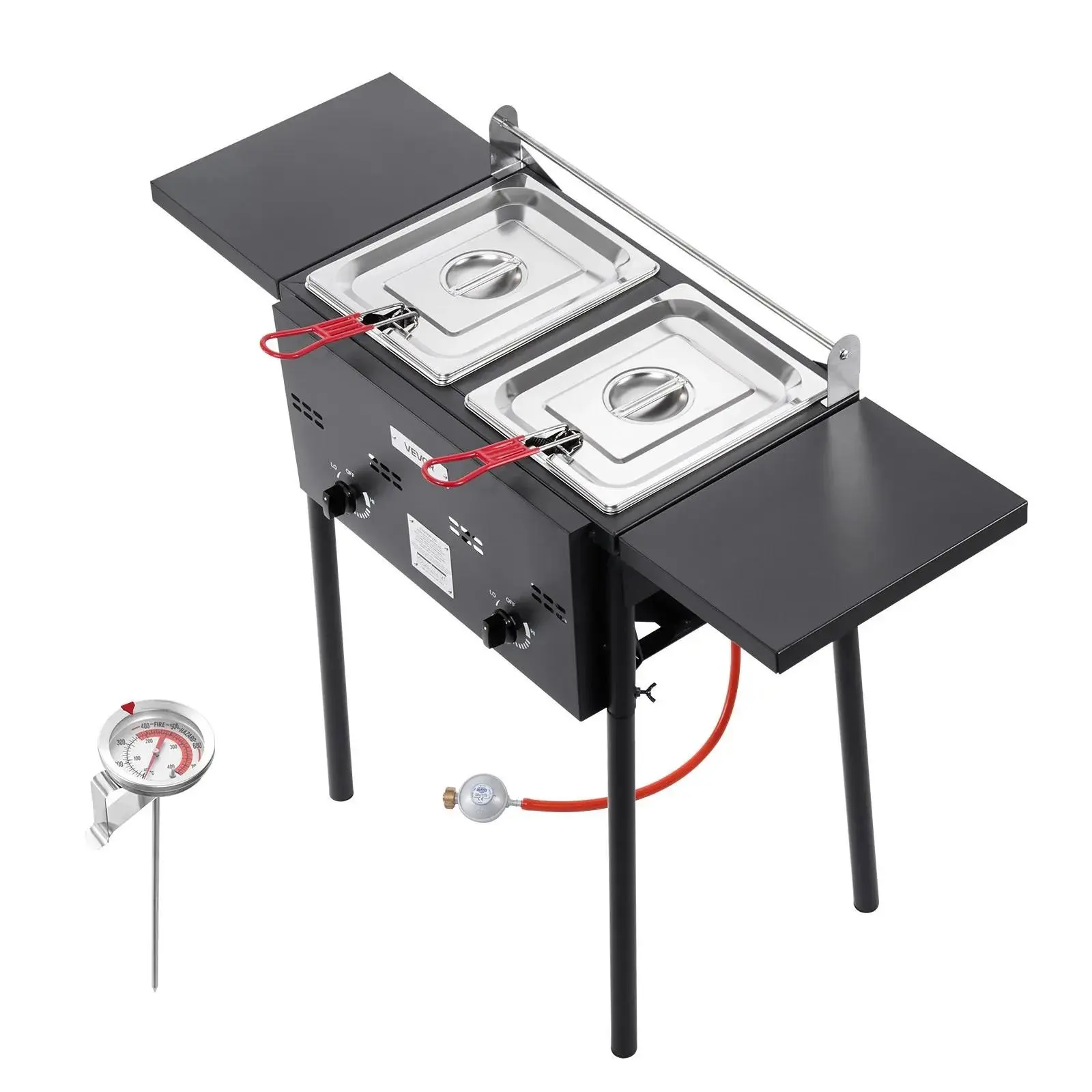 Freidora de propano para exteriores de 8 cuartos de galón, cocina comercial independiente con dos tanques.