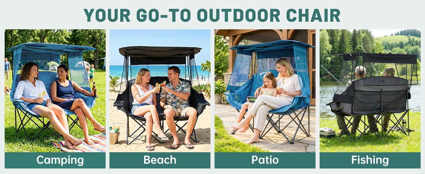 ABORON XXL Double Camping Chair with Shade Canopy, Fully Padded Folding Camping Loveseat , Oversized Camping Bench Lawn Chairs Patio Lounge Chairs for Adults summerwins ABORON XXL Double Camping Chair with Shade Canopy, Fully Padded Folding Camping Loveseat , Oversized Camping Bench Lawn Chairs Patio Lounge Chairs for Adults summerwins