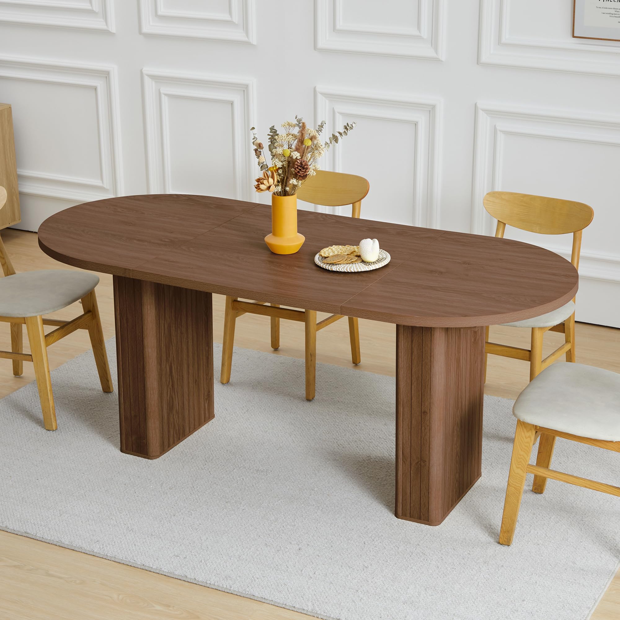 Giratree 70.8 Inch Kitchen Dining Table for 6-8 People, Oval Kitchen Table with Wood Strip Base, Modern Farmhouse Large Round Dining Room Tables for Kitchen Living Room Giratree 70.8 Inch Kitchen Dining Table for 6-8 People, Oval Kitchen Table with Wood Strip Base, Modern Farmhouse Large Round Dining Room Tables for Kitchen Living Room