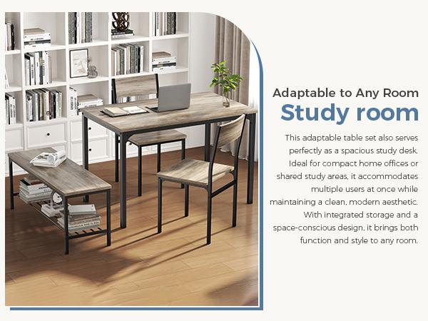 4-Seat Dining Set with Bench, Sturdy Durable Kitchen Table for Small Spaces, Ideal for Daily Meals, Brunches and Laptop Workspace 4-Seat Dining Set with Bench, Sturdy Durable Kitchen Table for Small Spaces, Ideal for Daily Meals, Brunches and Laptop Workspace