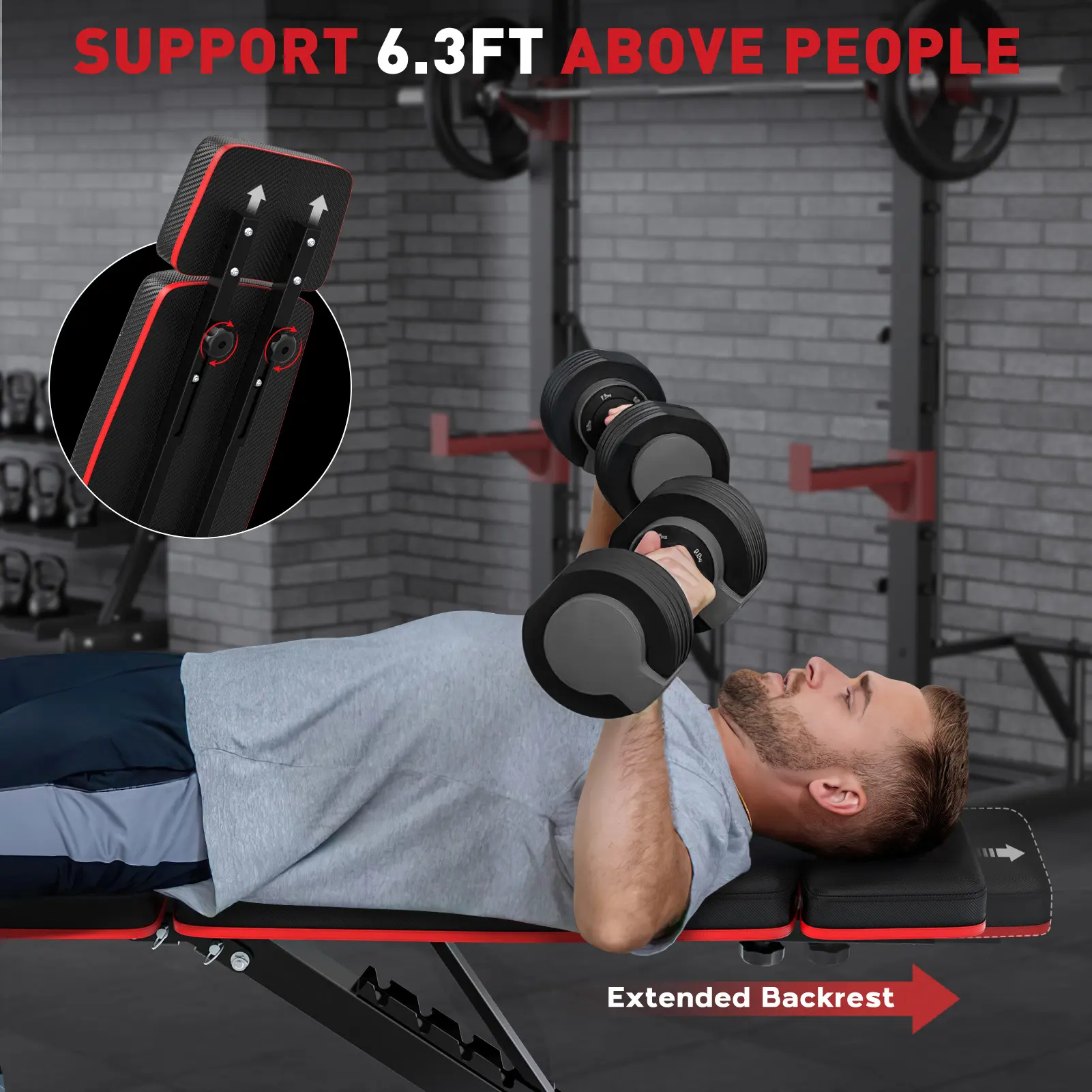 Banco de pesas plegable, capacidad de carga de 880 lb (los discos de peso no están incluidos). Banco de entrenamiento para press de banca en gimnasio en casa; equipo de ejercicio con posiciones de inclinación, declinación y abdominales, que incluye extens