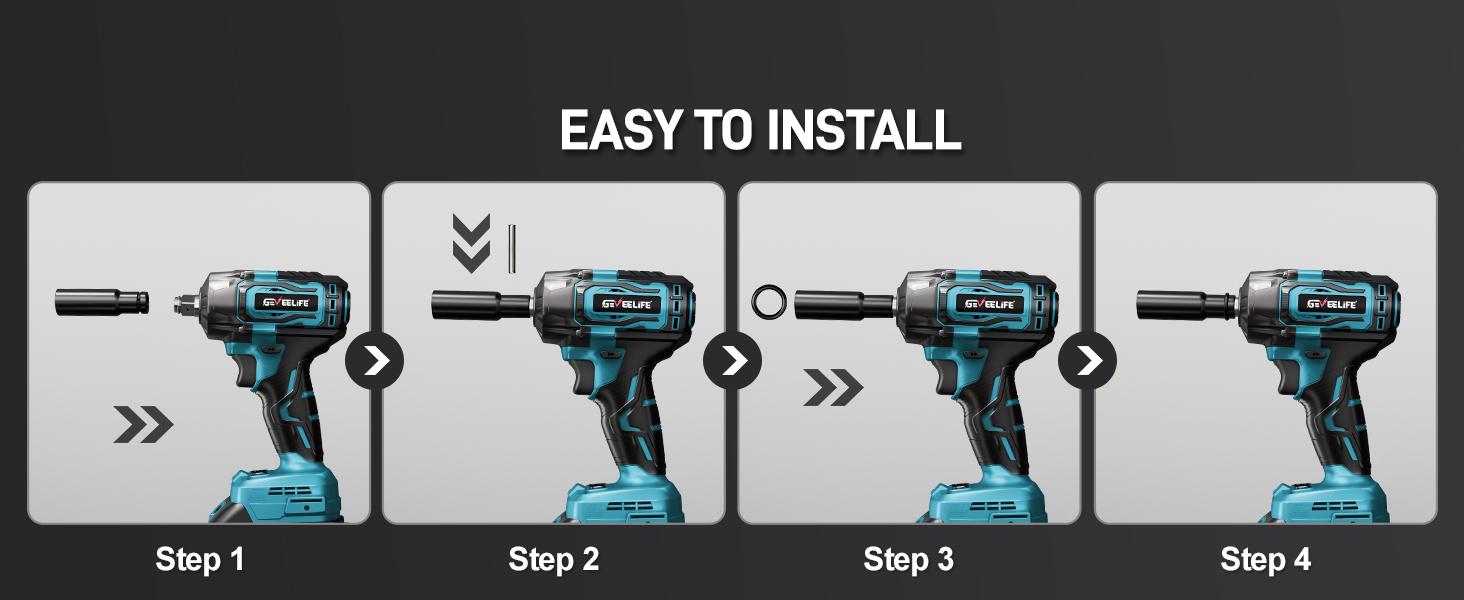 【summervibes】GEVEELIFE 750Nm 3 in 1 Brushless Impact Wrench 1/2" Cordless 3300RPM, 2×4.0Ah Batteries, 6 Sockets Car DIY Furniture Lawn Mower
