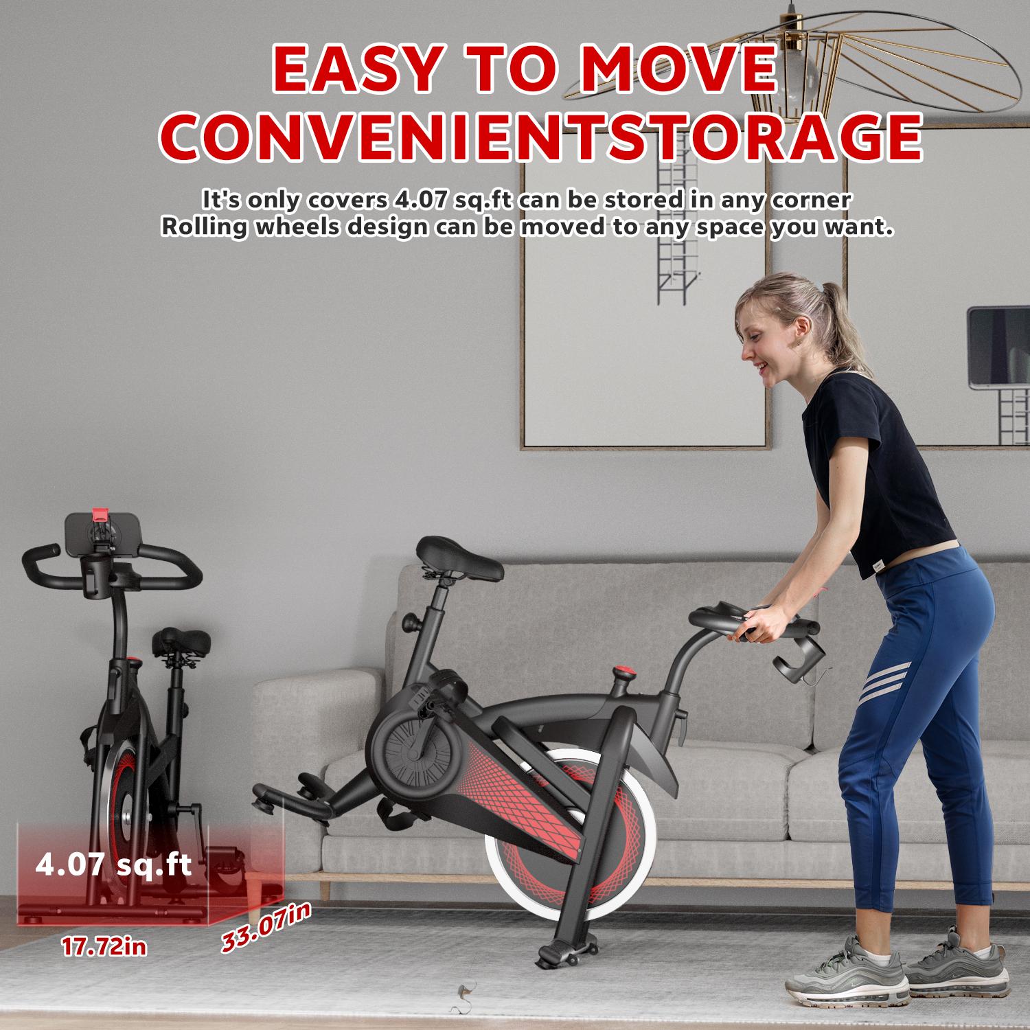 [New arrived] Exercise Bike 18LBS Flywheel ,Spinning bike 300 LBS Maximum load capacity,Stationary bike Cycle Adjustable Brake Button; Adjustable Handlebar Height; Adjustable Seat Height.