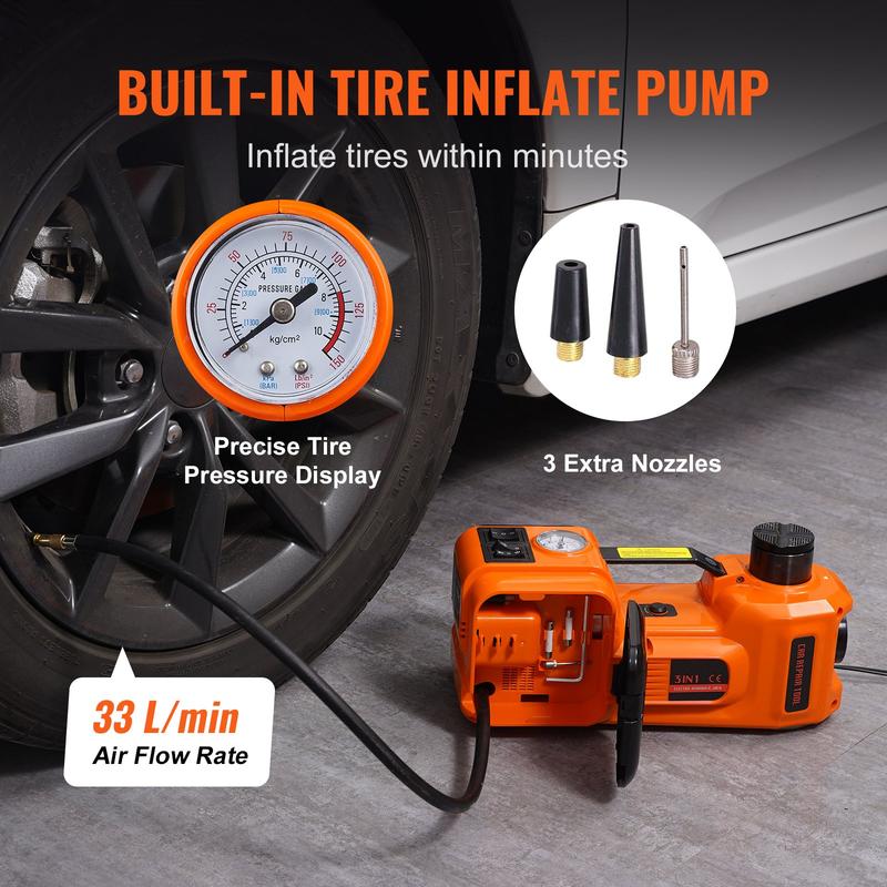 Gato eléctrico para coche, gato hidráulico de 5 toneladas/11023 libras con llave de impacto eléctrica, elevador portátil para coche con bomba de inflado integrada y luz LED para cambio de neumáticos, reparación en garaje de SUV, monovolúmenes, sedanes y c