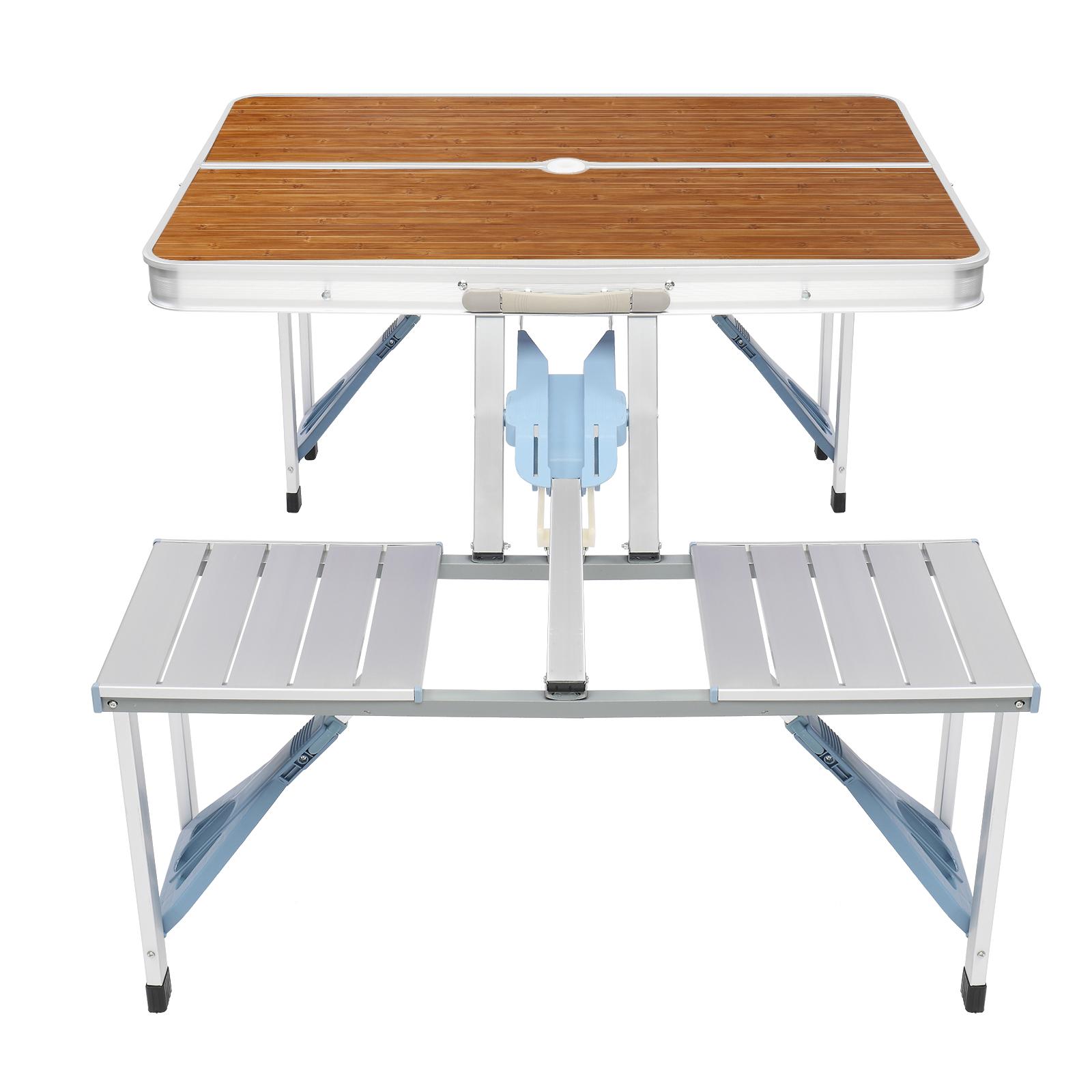 VINGLI 4 Ft Camping Picnic Table Set with 4 Seats, 220 Lbs Support Aluminum Frame, Foldable Suitcase Design with Umbrella Hole, for BBQ, Travel, Outing, Gathering, RV VINGLI 4 Ft Camping Picnic Table Set with 4 Seats, 220 Lbs Support Aluminum Frame, Foldable Suitcase Design with Umbrella Hole, for BBQ, Travel, Outing, Gathering, RV