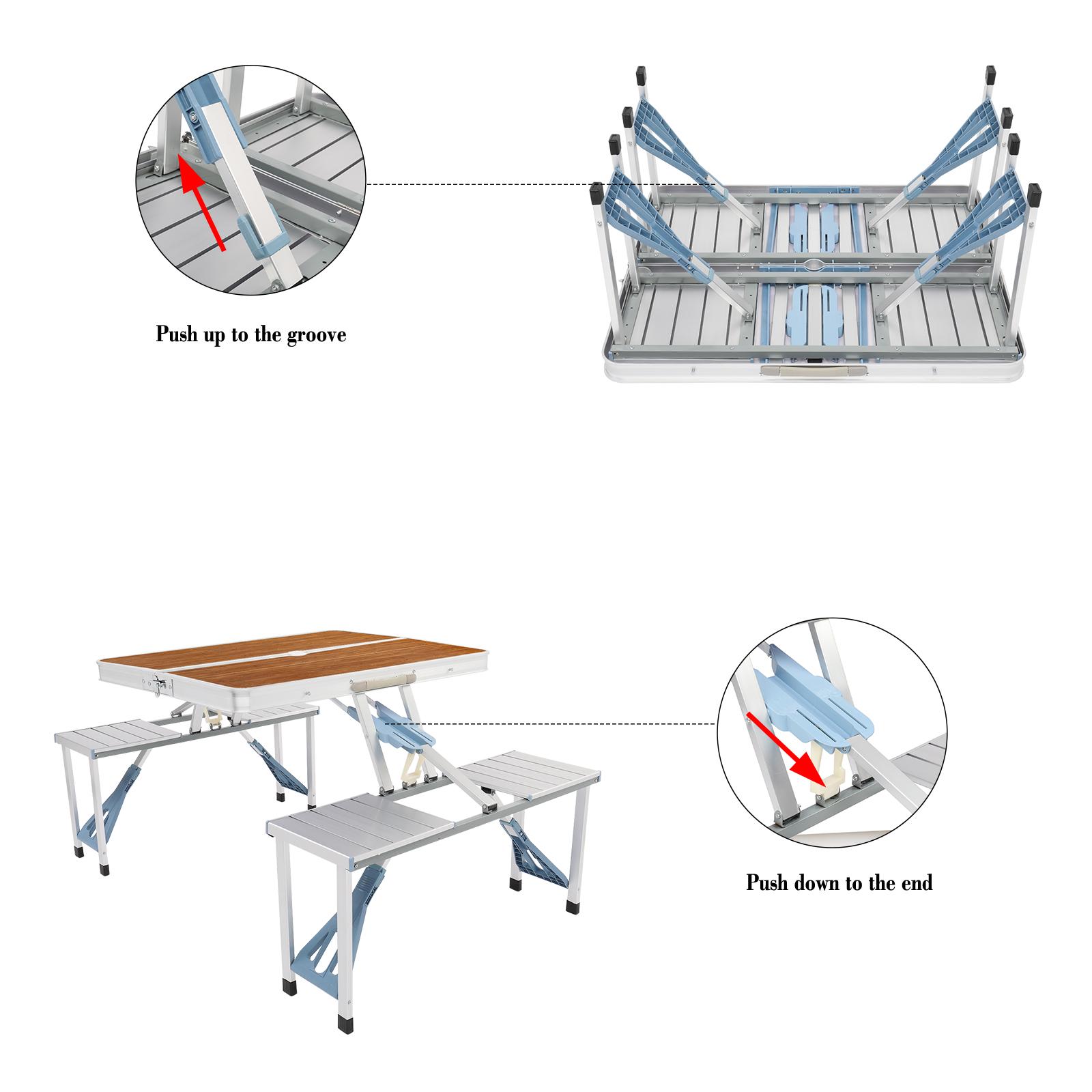 VINGLI 4 Ft Camping Picnic Table Set with 4 Seats, 220 Lbs Support Aluminum Frame, Foldable Suitcase Design with Umbrella Hole, for BBQ, Travel, Outing, Gathering, RV VINGLI 4 Ft Camping Picnic Table Set with 4 Seats, 220 Lbs Support Aluminum Frame, Foldable Suitcase Design with Umbrella Hole, for BBQ, Travel, Outing, Gathering, RV