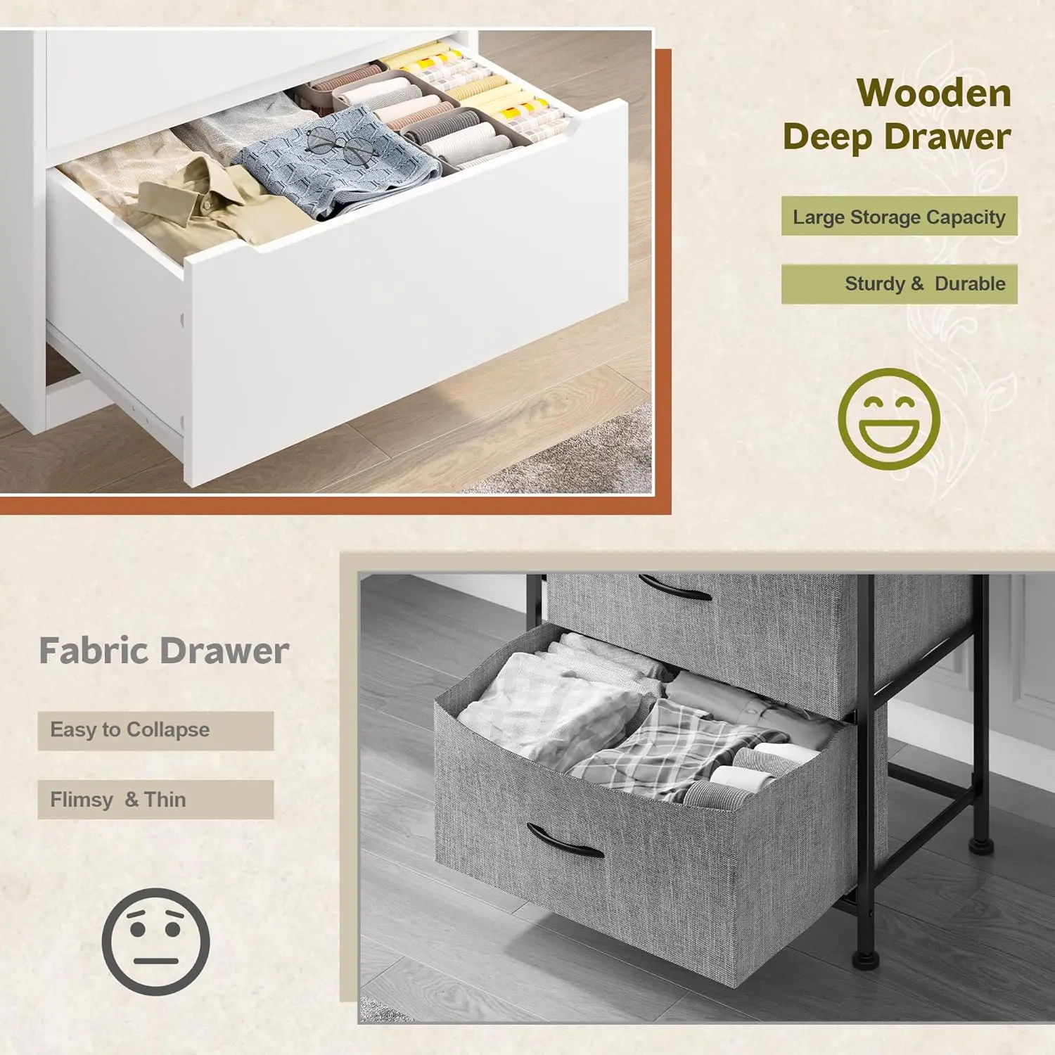 Cómoda moderna de madera con 4/5/6 cajones grandes, elegante armario de almacenamiento y cómodas con organizador grande, cómoda alta con riel de metal liso, organizador de almacenamiento blanco perfecto y decoración del hogar para dormitorio y sala de est