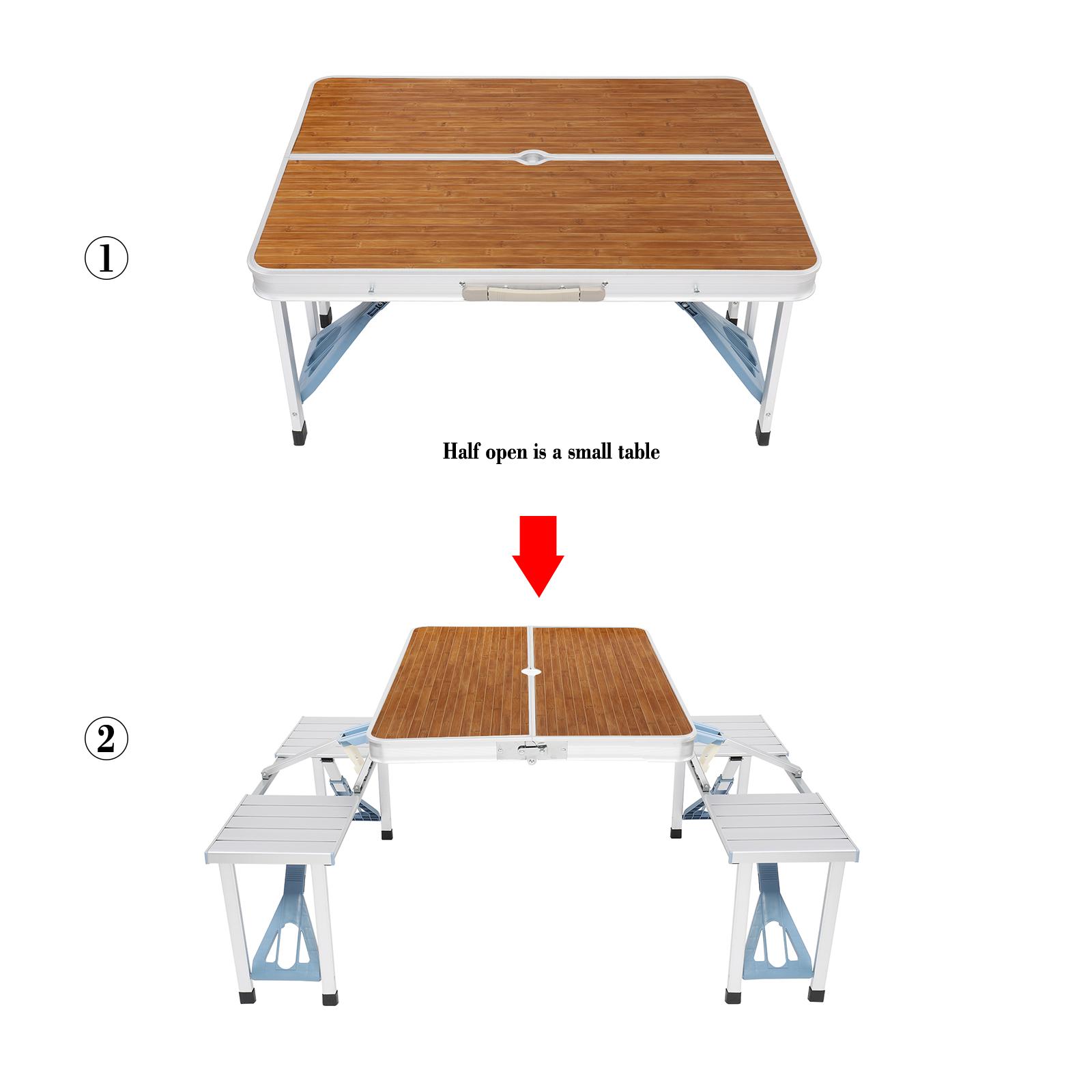 VINGLI 4 Ft Camping Picnic Table Set with 4 Seats, 220 Lbs Support Aluminum Frame, Foldable Suitcase Design with Umbrella Hole, for BBQ, Travel, Outing, Gathering, RV VINGLI 4 Ft Camping Picnic Table Set with 4 Seats, 220 Lbs Support Aluminum Frame, Foldable Suitcase Design with Umbrella Hole, for BBQ, Travel, Outing, Gathering, RV