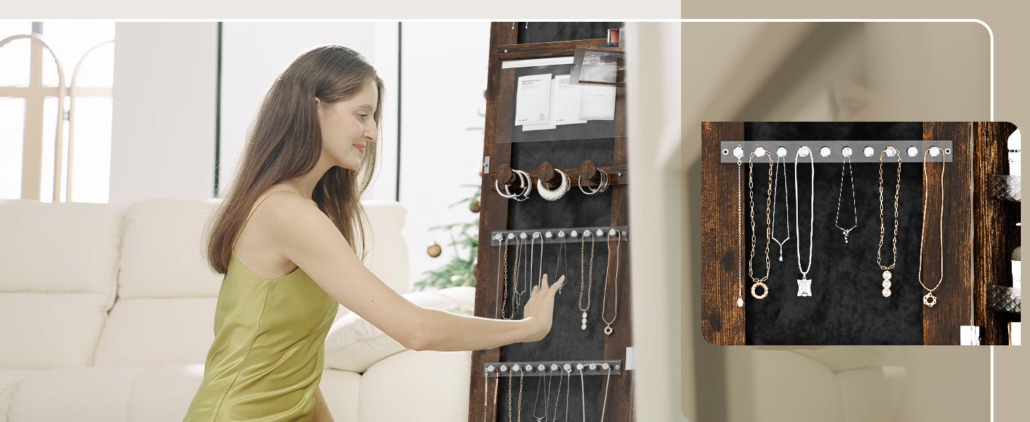 Summervibes LHBCRAFT 360° Swivel Jewelry Cabinet with LED Light, mirror cabinet, jewelry armoire, Mirror with Storage, Standing Jewelry Armoire Organizer gift idea Summervibes LHBCRAFT 360° Swivel Jewelry Cabinet with LED Light, mirror cabinet, jewelry armoire, Mirror with Storage, Standing Jewelry Armoire Organizer gift idea
