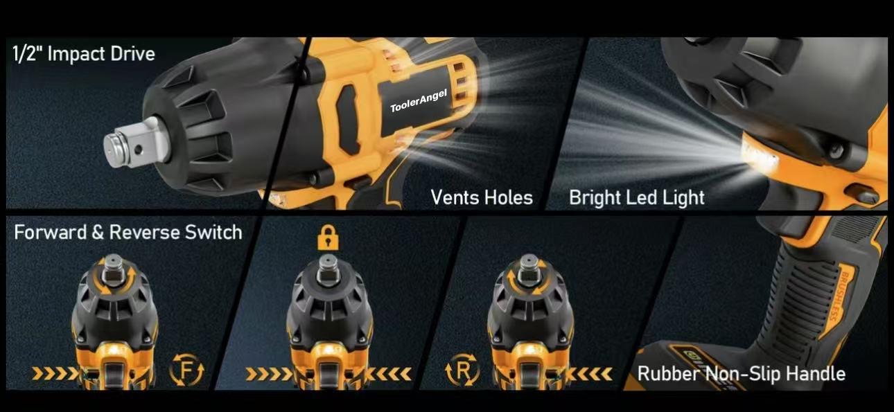 ToolerAngel 1/2-Inch Cordless Impact Wrench, 1000 Nm (737 ft-lbs) High-Torque Wrench, 20V 2000 RPM Brushless Motor, 2x 6.0Ah Lithium-Ion Batteries, Charger & 6 Sockets, Brushless Power Wrench, Mechanic Tool ToolerAngel 1/2-Inch Cordless Impact Wrench, 1000 Nm (737 ft-lbs) High-Torque Wrench, 20V 2000 RPM Brushless Motor, 2x 6.0Ah Lithium-Ion Batteries, Charger & 6 Sockets, Brushless Power Wrench, Mechanic Tool