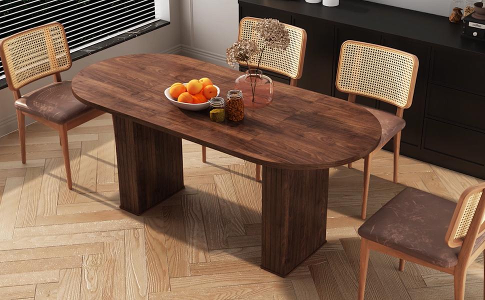 Giratree 70.8 Inch Kitchen Dining Table for 6-8 People, Oval Kitchen Table with Wood Strip Base, Modern Farmhouse Large Round Dining Room Tables for Kitchen Living Room Giratree 70.8 Inch Kitchen Dining Table for 6-8 People, Oval Kitchen Table with Wood Strip Base, Modern Farmhouse Large Round Dining Room Tables for Kitchen Living Room