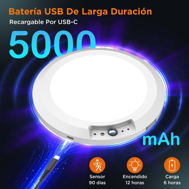 Lámparas De Techo Con Sensor De Movimiento Recargable 5000 mAh Magnético Sin Taladro Control Remoto Tres Tonos 3000K 4000K 6000K Para Pasillo Escalera Entrada Vestidor Plafón Interior Digiray