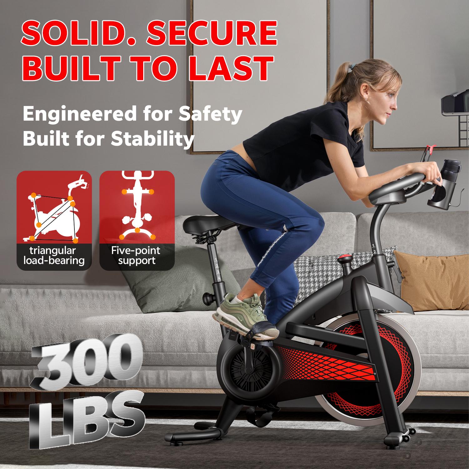 [New arrived] Exercise Bike 18LBS Flywheel ,Spinning bike 300 LBS Maximum load capacity,Stationary bike Cycle Adjustable Brake Button; Adjustable Handlebar Height; Adjustable Seat Height.