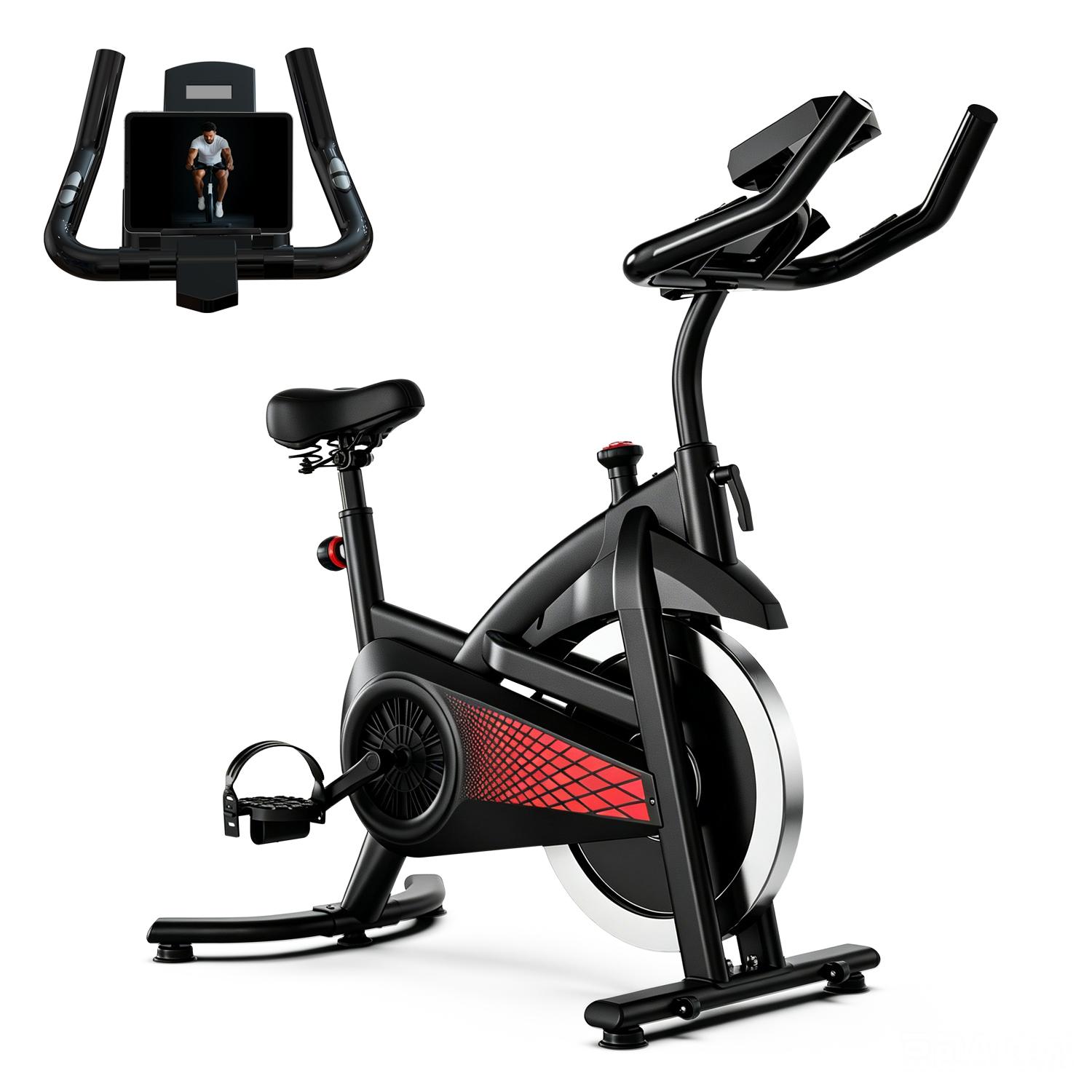 [New arrived] Exercise Bike 18LBS Flywheel ,Spinning bike 300 LBS Maximum load capacity,Stationary bike Cycle Adjustable Brake Button; Adjustable Handlebar Height; Adjustable Seat Height.