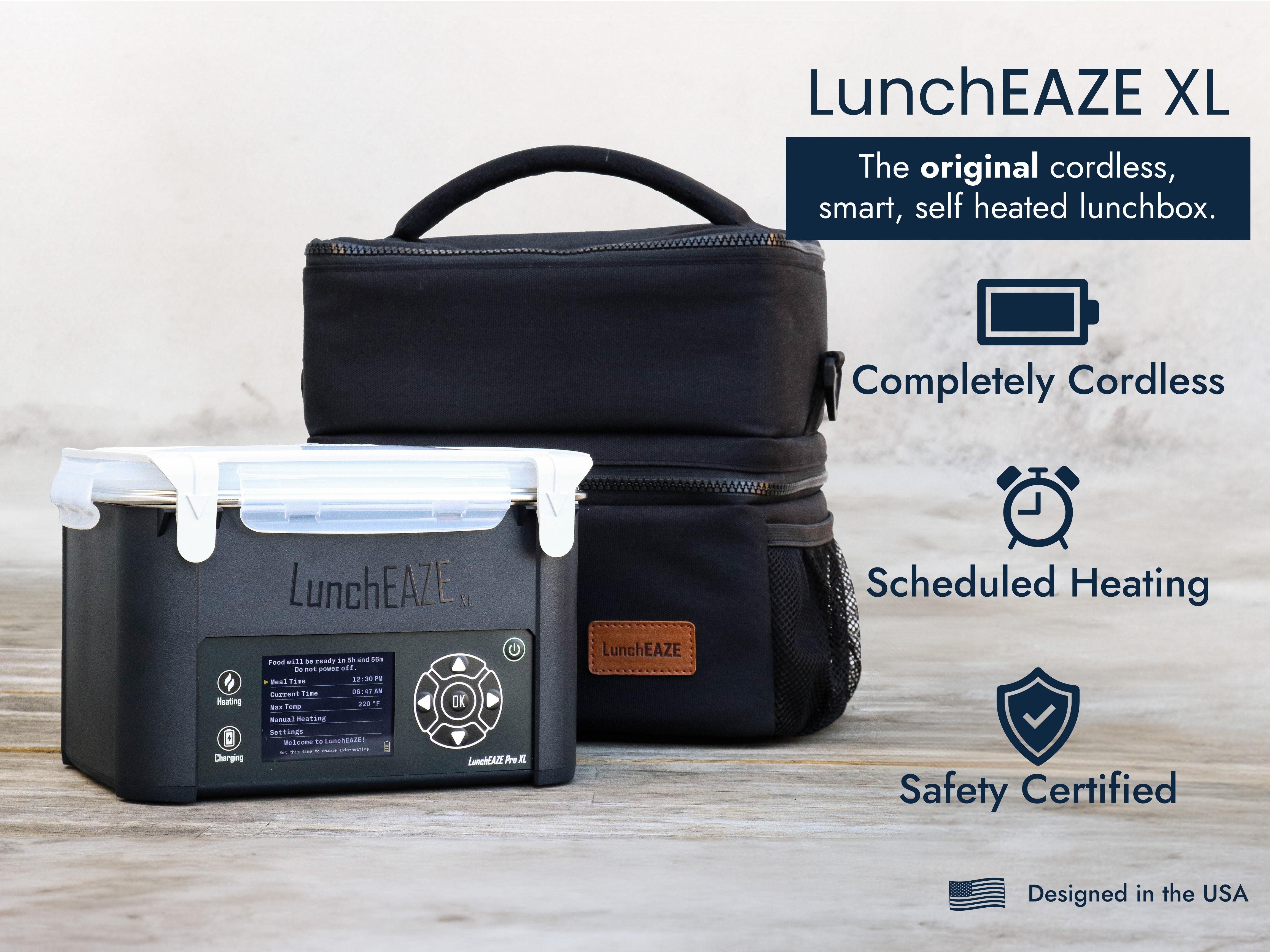 LunchEAZE XL Cordless Heated Lunchbox – Battery-Powered, 6-Cup Capacity, 220°F Max, Automatic Scheduled Heating, Insulated Bag Included LunchEAZE XL Cordless Heated Lunchbox – Battery-Powered, 6-Cup Capacity, 220°F Max, Automatic Scheduled Heating, Insulated Bag Included