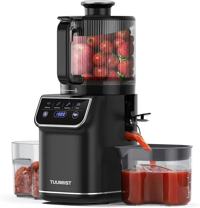 TUUMIIST Cold Press Juicer, 100oz Large Capacity, Touch Screen or Manual Option, 6.5" Wide Chute for Whole Fruits, High-Yield Slow Masticating Juicer, Gift for Her & Him，Easy to Clean & Quiet