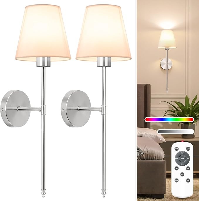 Wireless Battery-Powered Wall Lamps in /, Remote Control Bedroom Lights, Rechargeable Multi-Color Bulbs for Living Room & Hallway #TOP PICKS