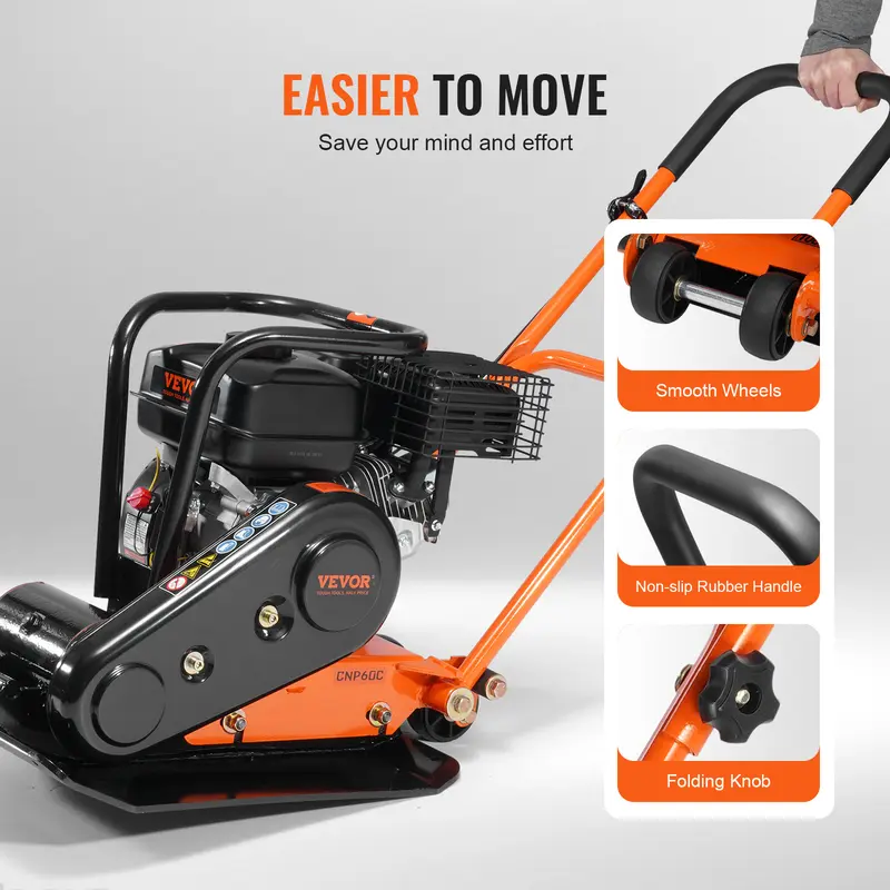Compactador de placa, motor de gasolina de 6.5 HP y 196 CC, compactador vibratorio de 4200 lb, compactador de placa de 22.1 x 15.9 pulgadas, compactador de pavimento de 5600 VPM para pasarelas, asfalto, paisajismo con adoquines