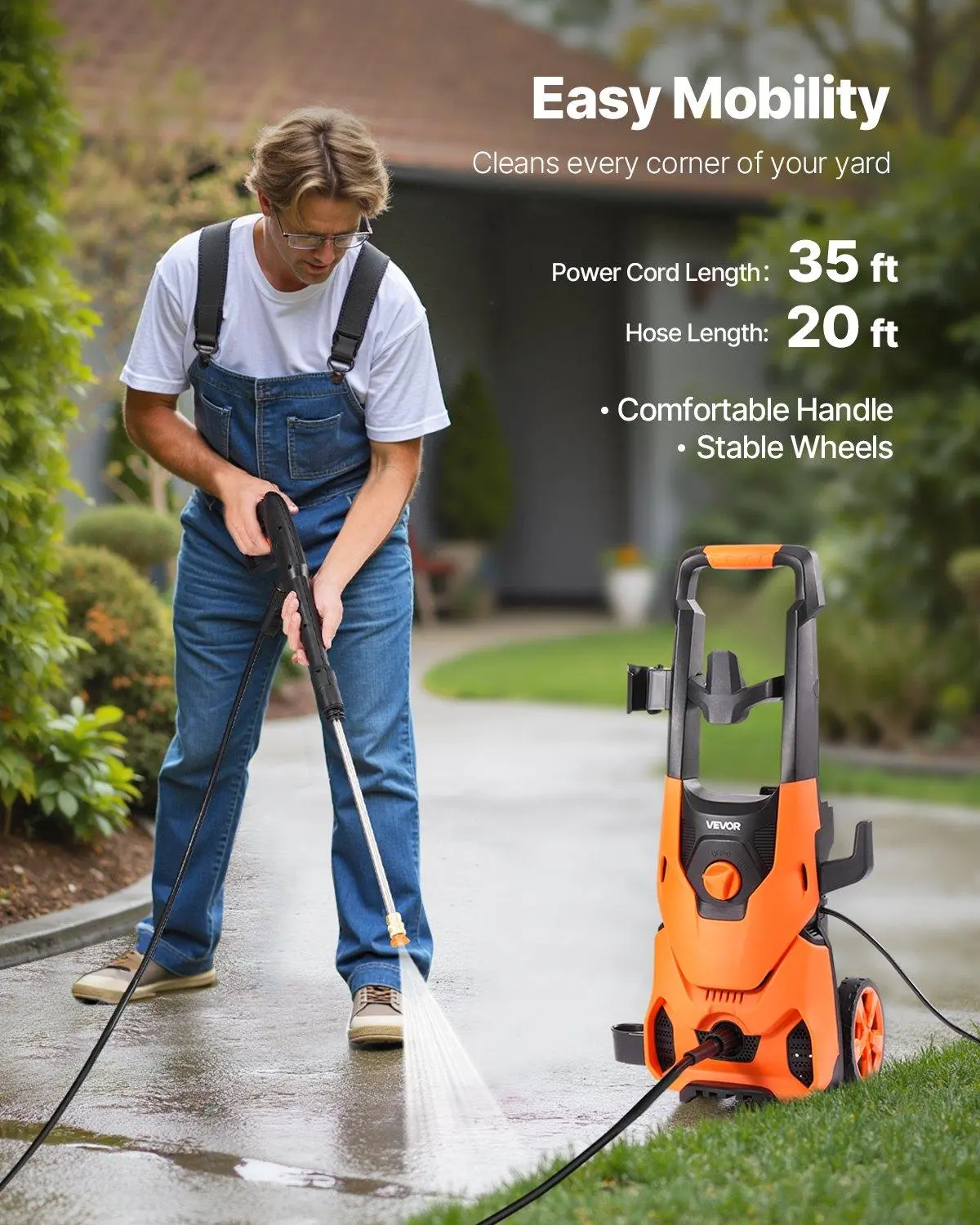 Hidrolavadora eléctrica VEVOR de hasta 4200 PSI y 2.8 GPM con boquillas y cañón de espuma.