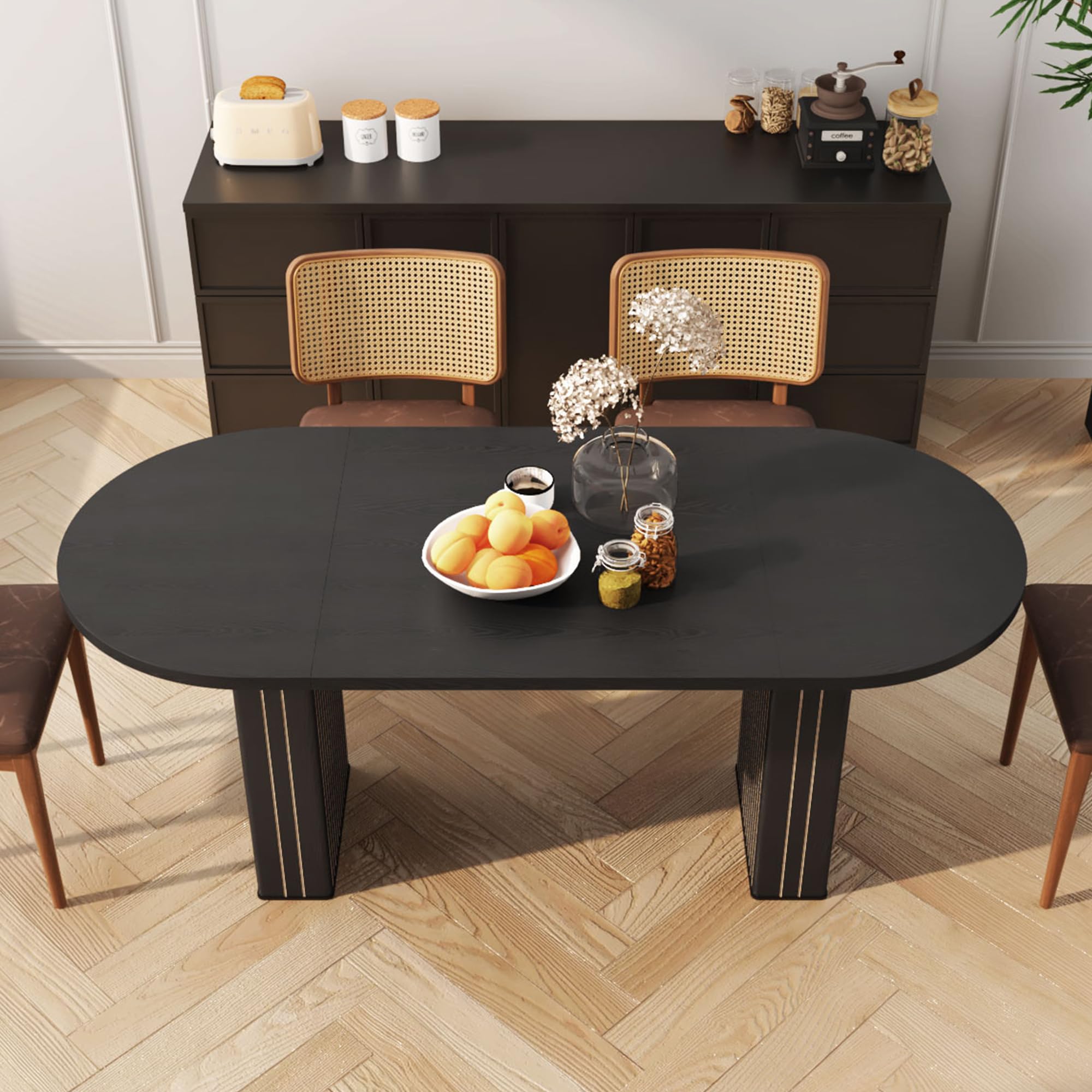 Giratree 70.8 Inch Kitchen Dining Table for 6-8 People, Oval Kitchen Table with Wood Strip Base, Modern Farmhouse Large Round Dining Room Tables for Kitchen Living Room Giratree 70.8 Inch Kitchen Dining Table for 6-8 People, Oval Kitchen Table with Wood Strip Base, Modern Farmhouse Large Round Dining Room Tables for Kitchen Living Room