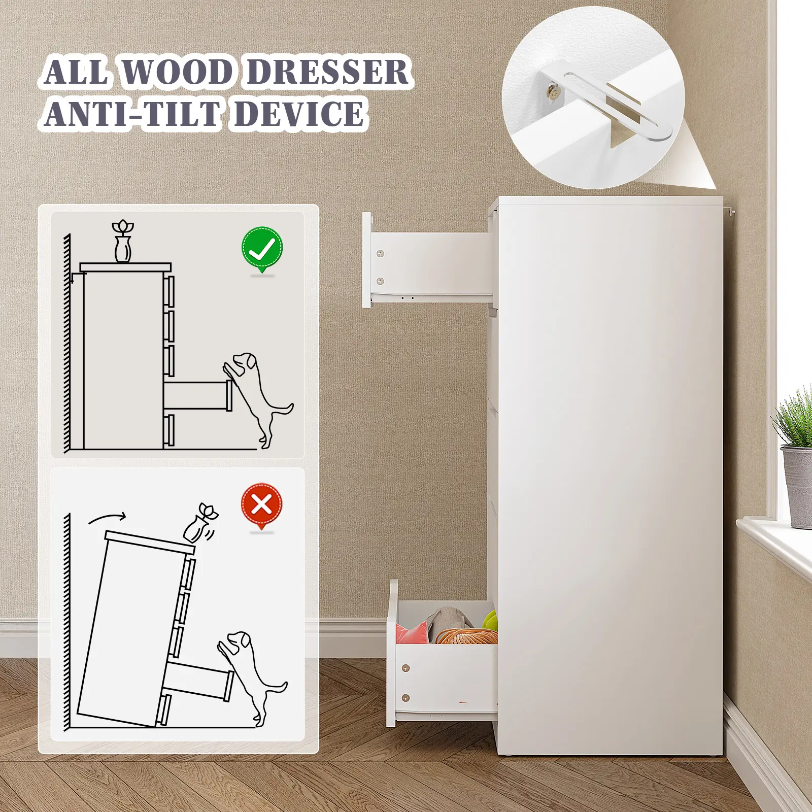 Cómoda moderna de madera con 4/5/6 cajones grandes, elegante armario de almacenamiento y cómodas con organizador grande, cómoda alta con riel de metal liso, organizador de almacenamiento blanco perfecto y decoración del hogar para dormitorio y sala de est